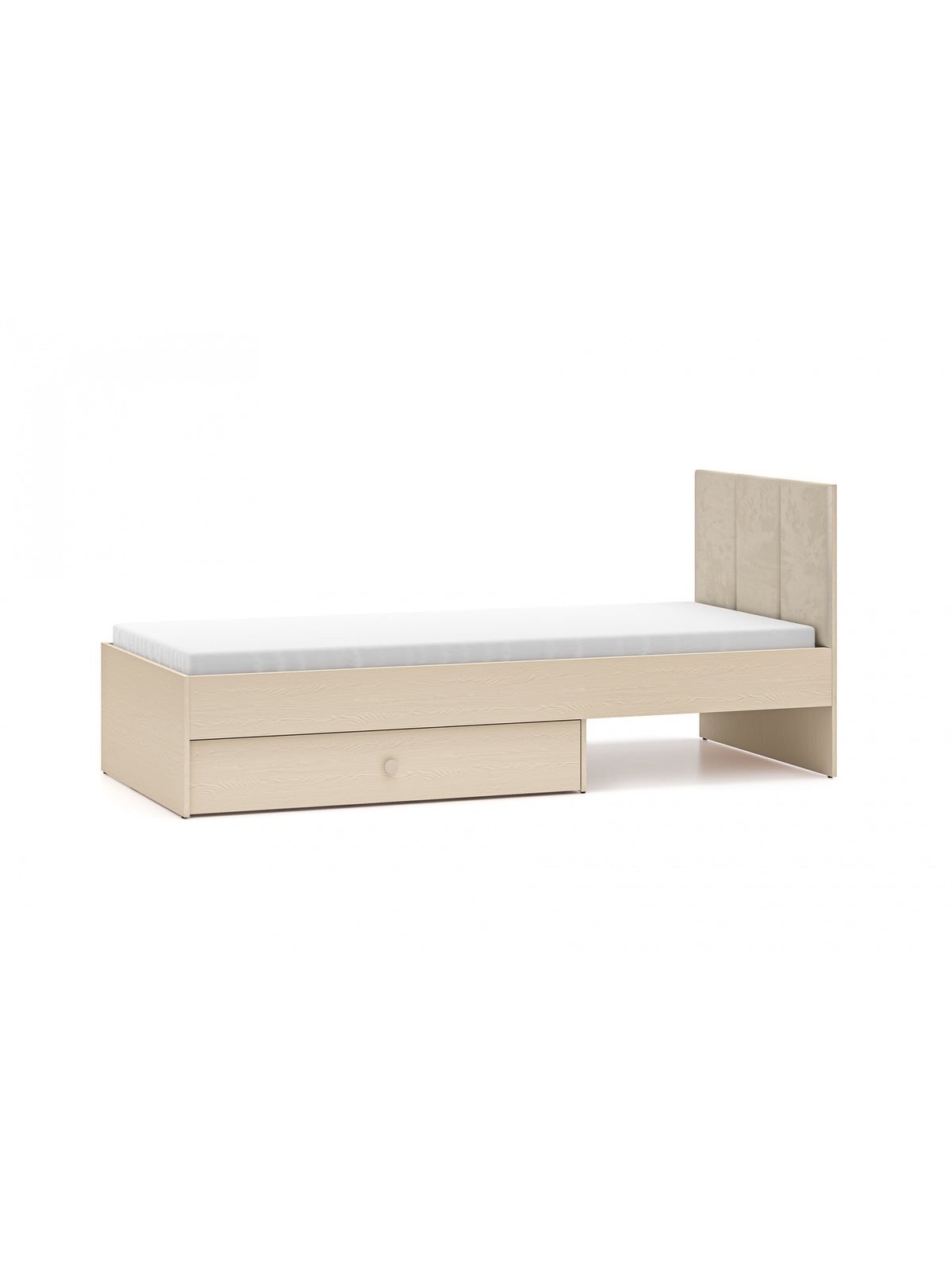 Mládežnická postel Marla 90x200 cm v béžovém sametu Nice 2 s úložným prostorem a světlým rámem