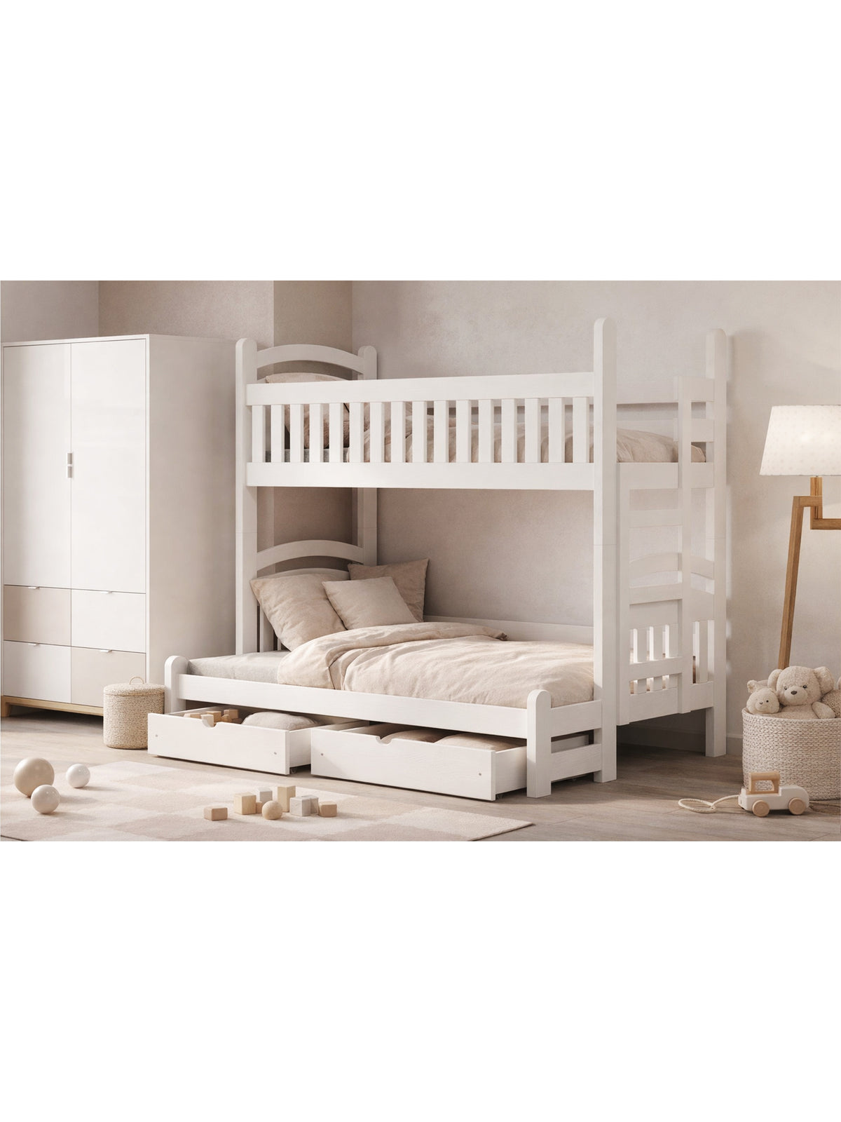 Patrová postel Amely Maxi 80x200/140x200 pravostranná bílá se zásuvkami
