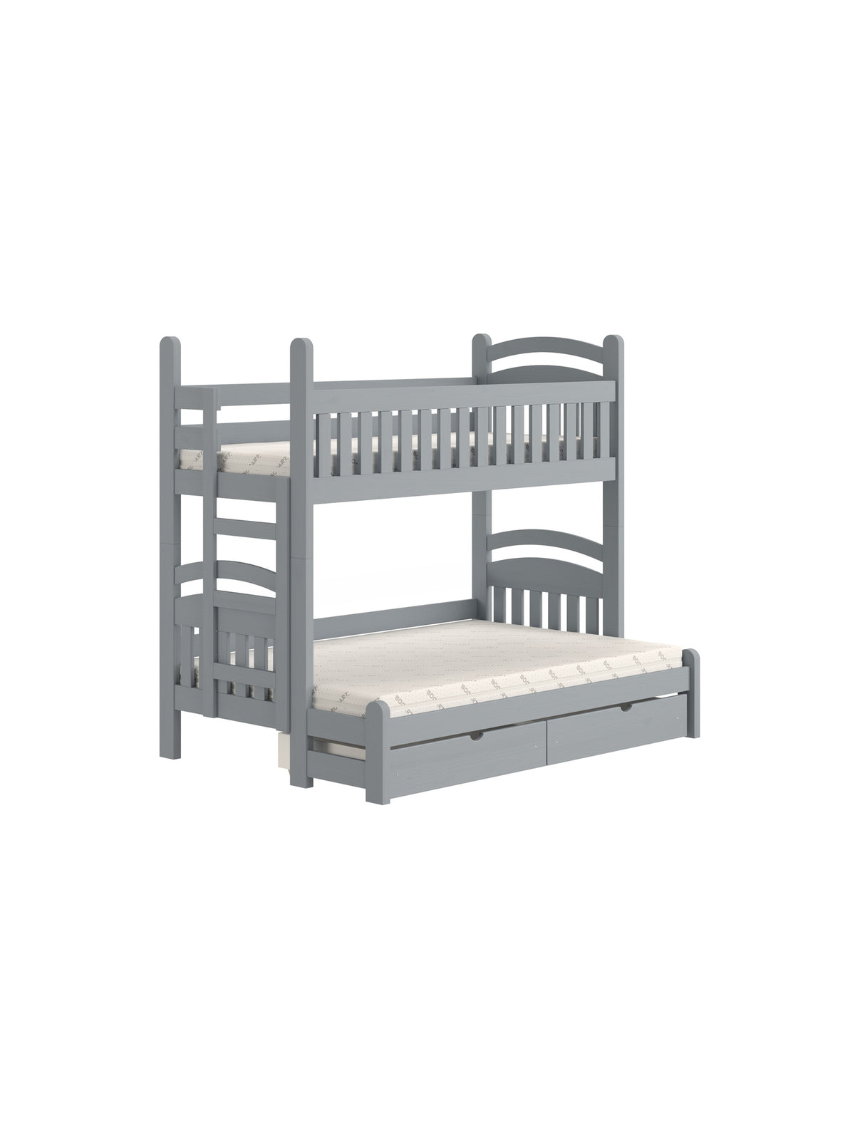 Patrová postel Amely Maxi 90x200/140x200 levá šedá s dvěma šuplíky pod spodem