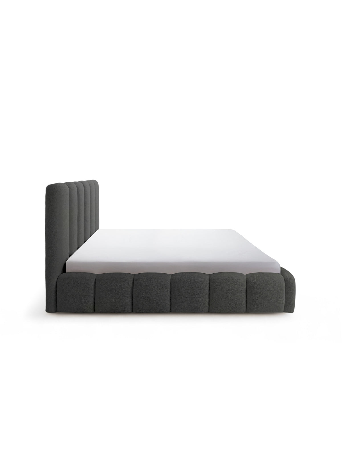 Łóżko tapicerowane Aura 180x200 ciemnoszara bukla widok z boku