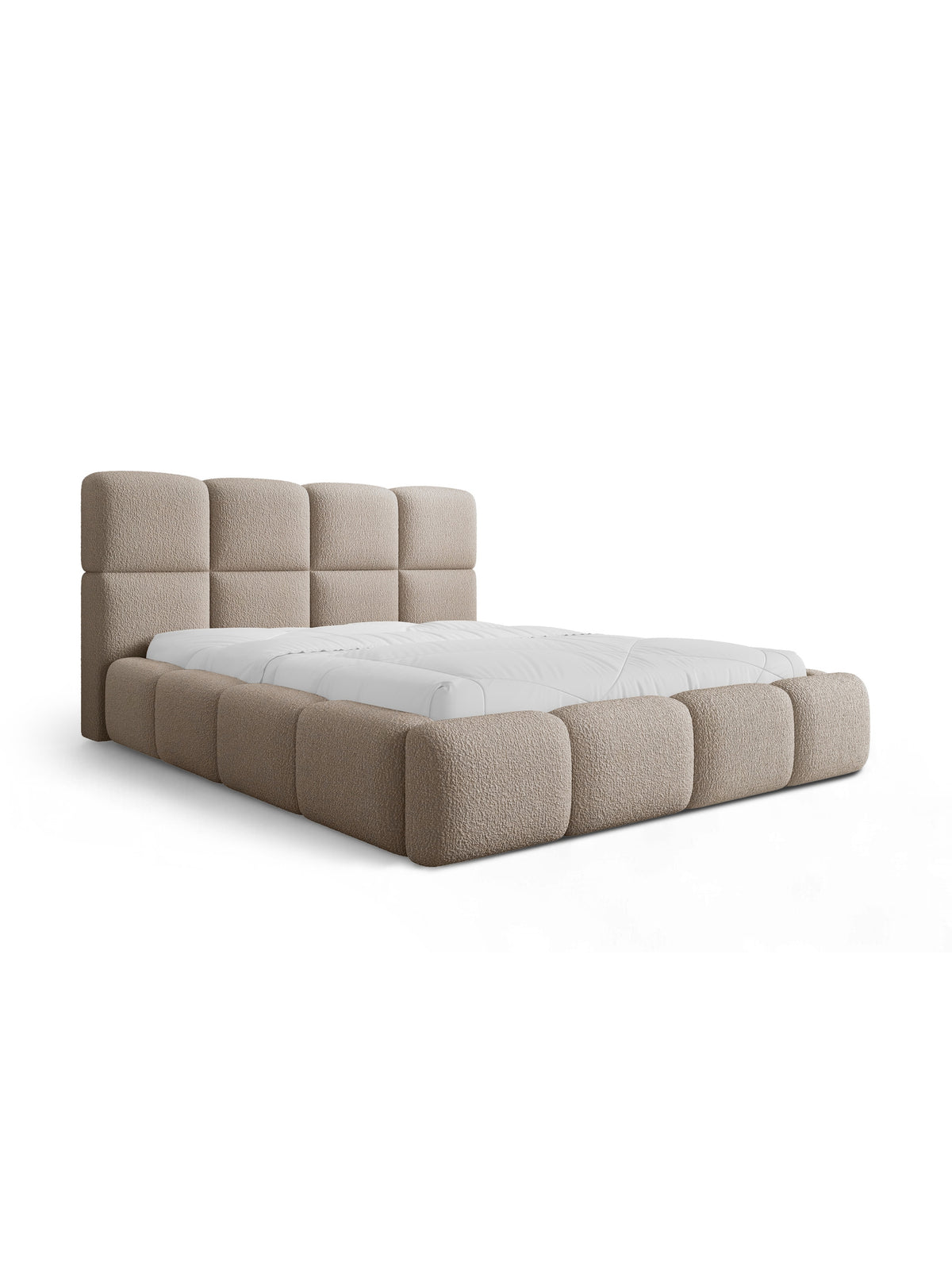 Čalouněná postel Cloud 180x200 v tmavě béžové boucle tkanině s vysokým čelem