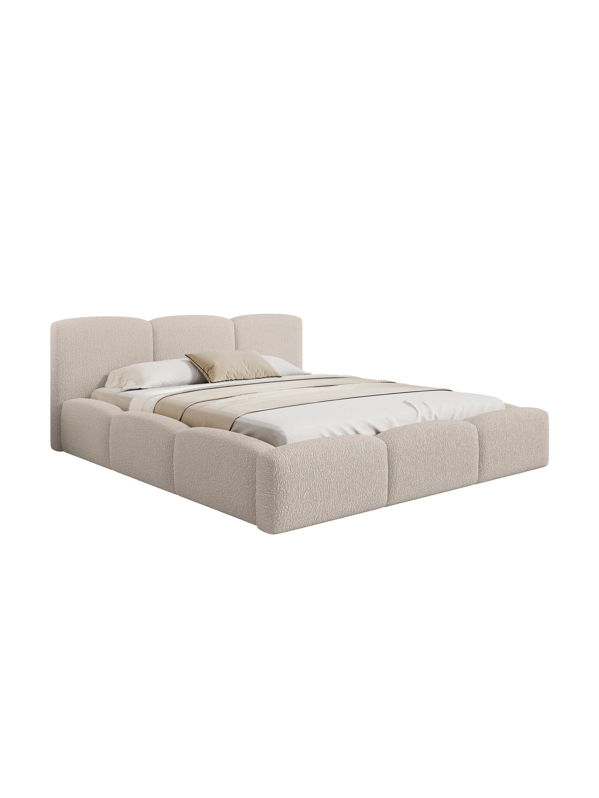 Čalouněná postel Marios 180x200 v béžové tkanině boucle Quelle 03 s úložným prostorem