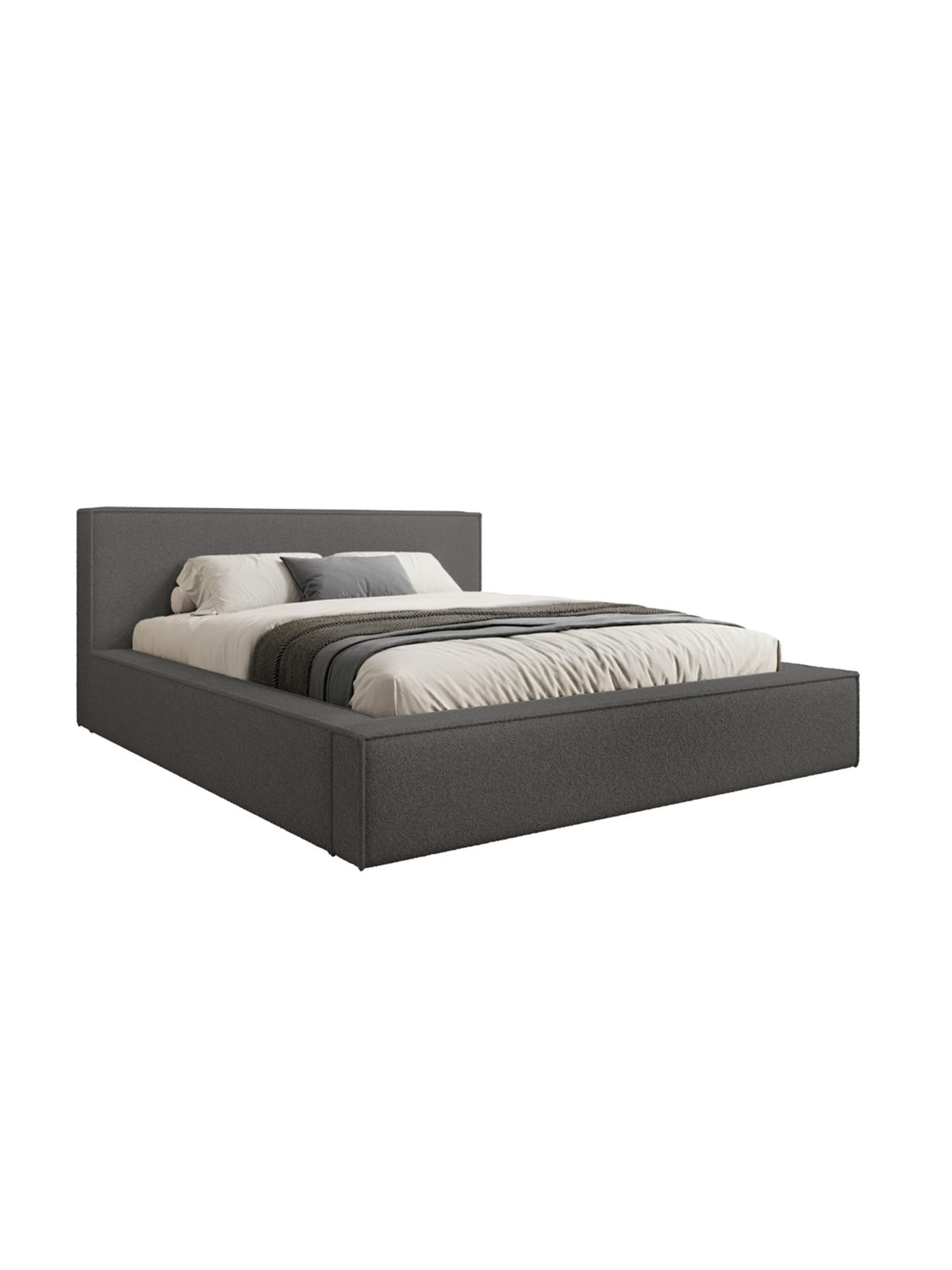 Čalouněná postel Nirello 160x200 tmavě šedá boucle s úložným prostorem, přední pohled
