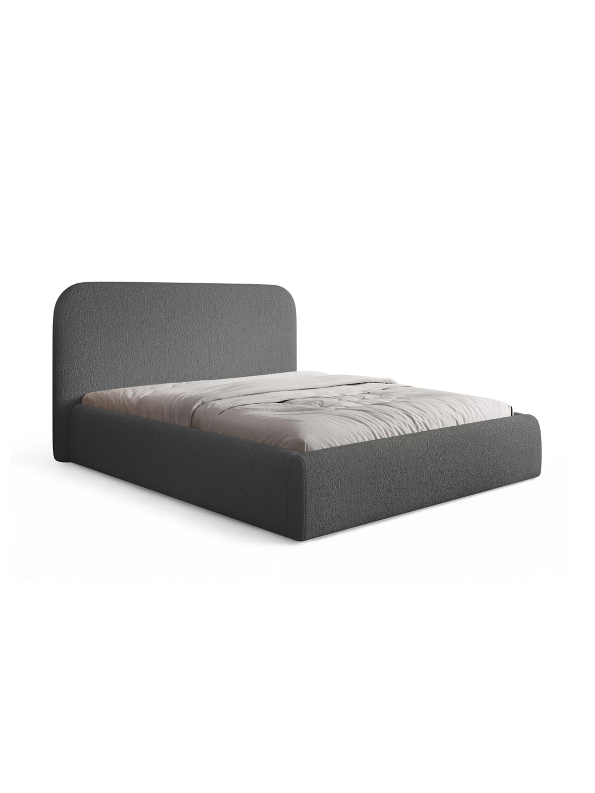 Čalouněná postel Rasel 160x200 v tmavě šedé boucle látce Quelle 92, pohled zepředu