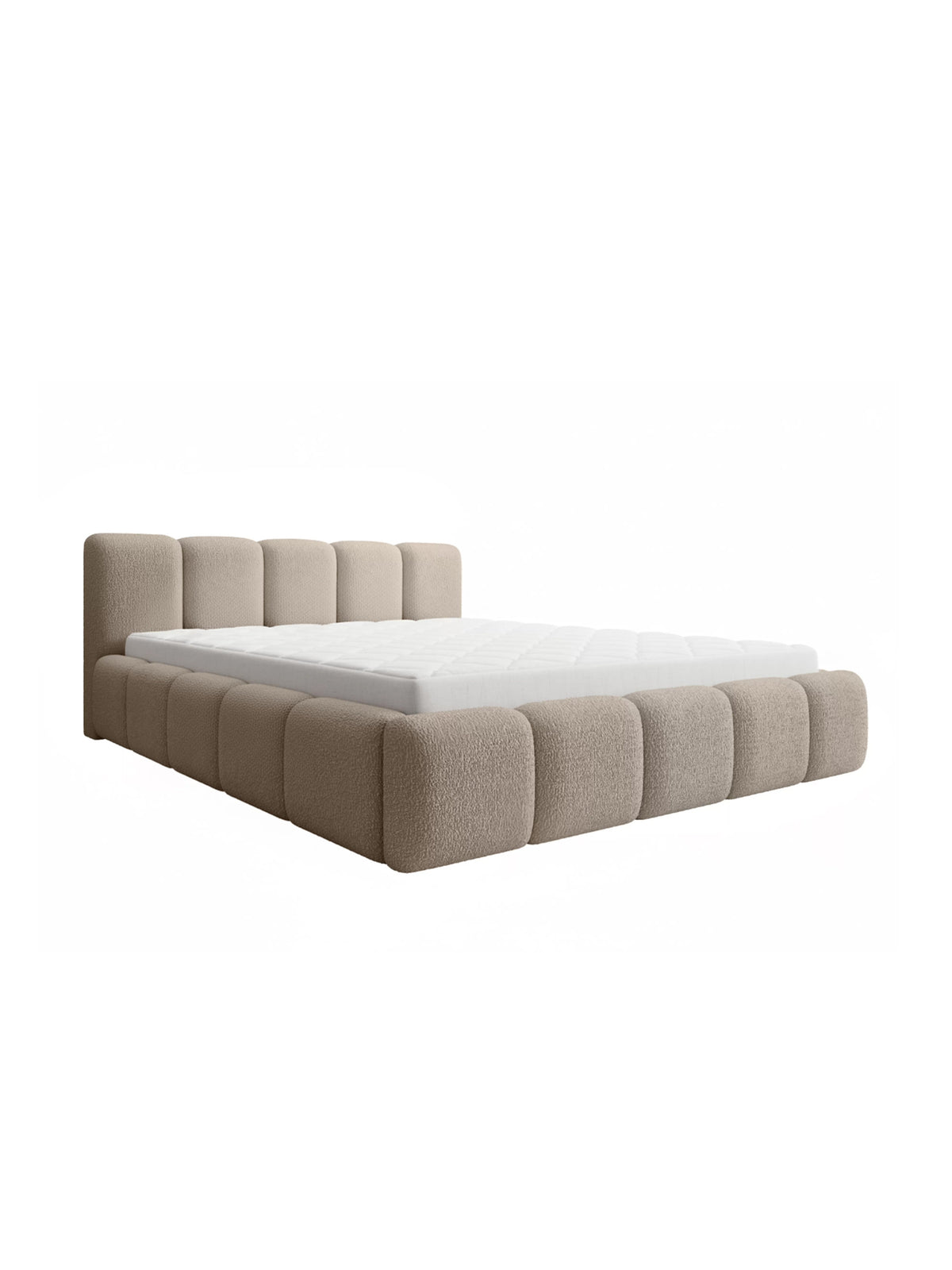 Čalouněná postel Tesia 180x200 v tmavě béžové tkanině boucle Quelle 05 s úložným prostorem