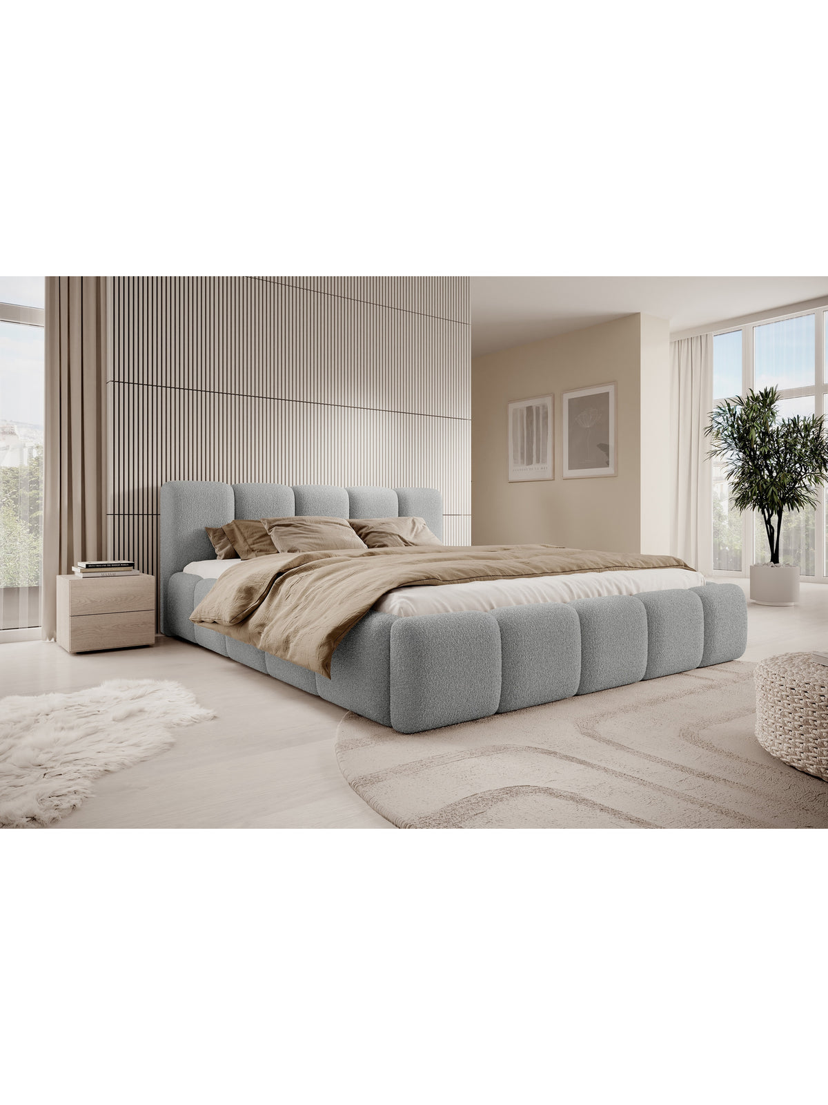Čalouněná postel Tesia 180x200 v šedé tkanině Quelle 83, pohled zepředu