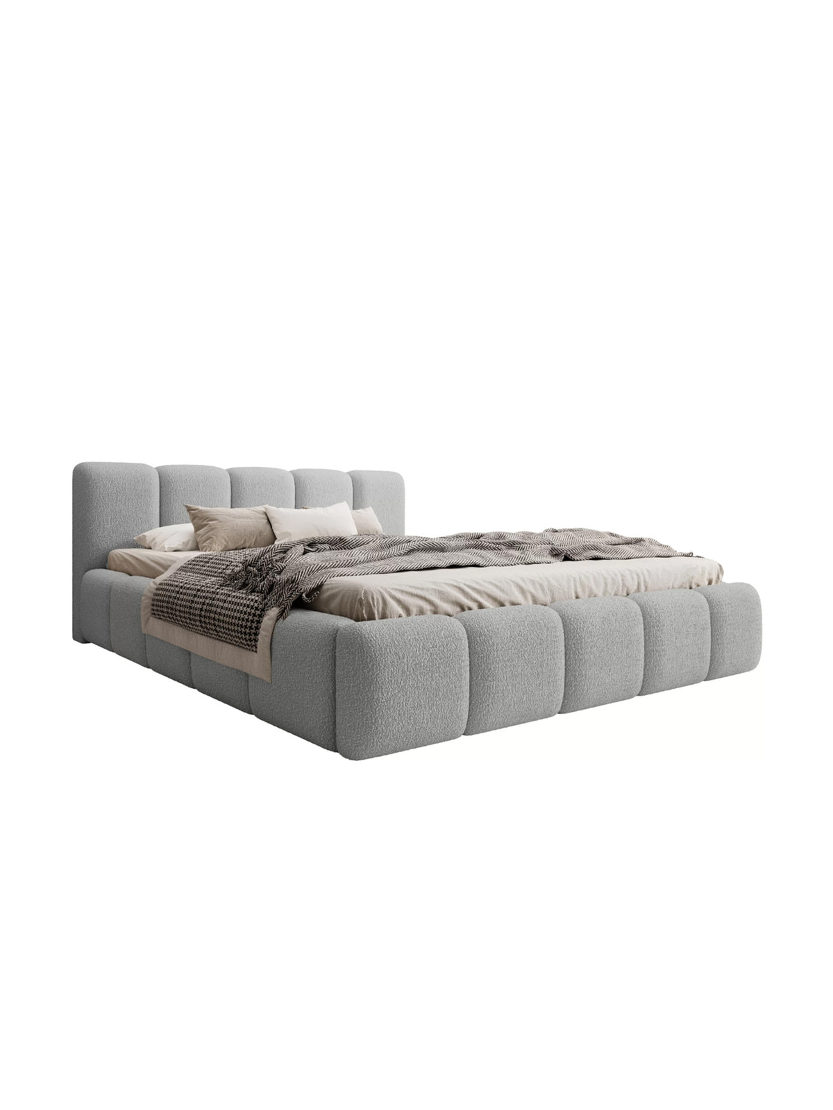 Čalouněná postel Tesia 180x200 šedá boucle s úložným prostorem z boku