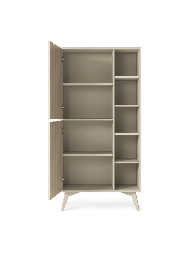 Regál Lumira 80 cm dvoudveřový pískový s přední jodełka scandi pohled do vnitřku
