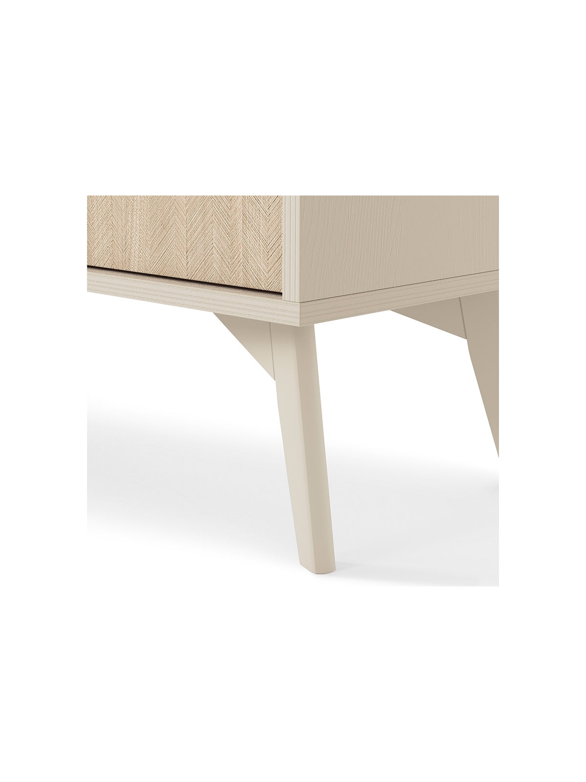 Komoda Lumira 158 cm dwudrzwiowa piaskowa z frontem jodełka scandi i złotymi uchwytami