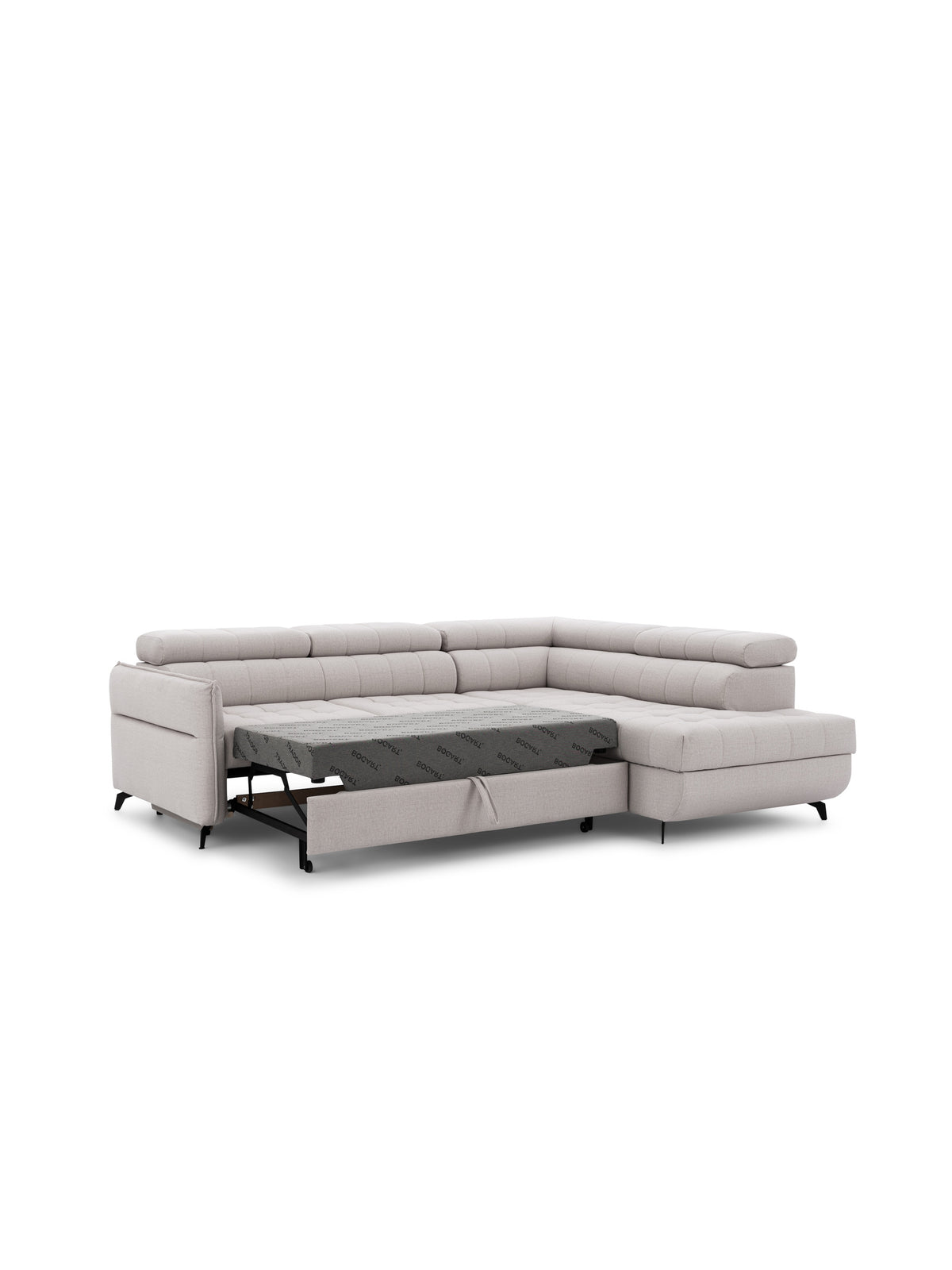 Rohová sedačka Elarias L s funkcí spaní, světle šedá s výsuvným sedákem