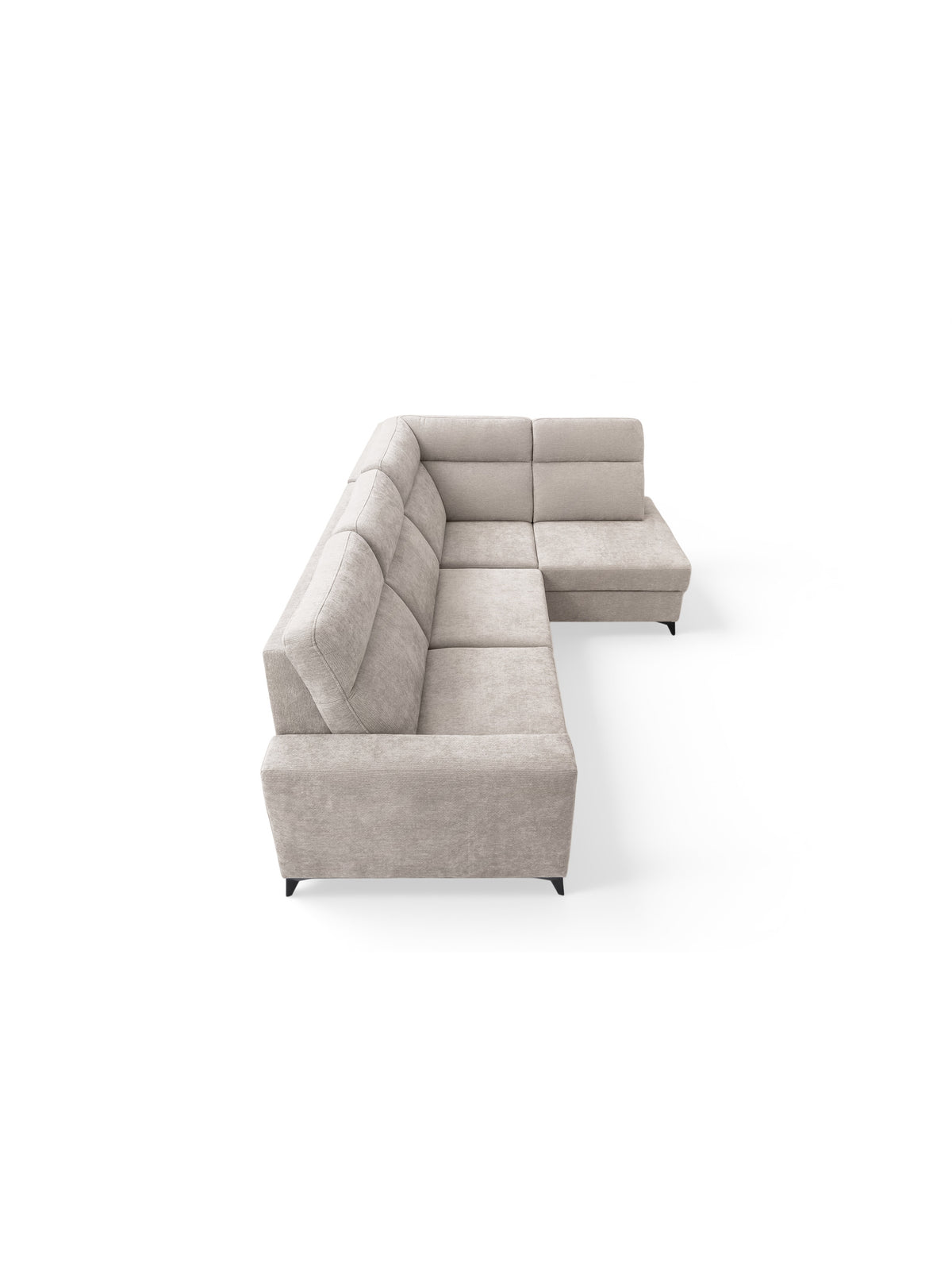 Rohová sedačka Lagato s rozkládací funkcí v světle šedé barvě, pohled shora