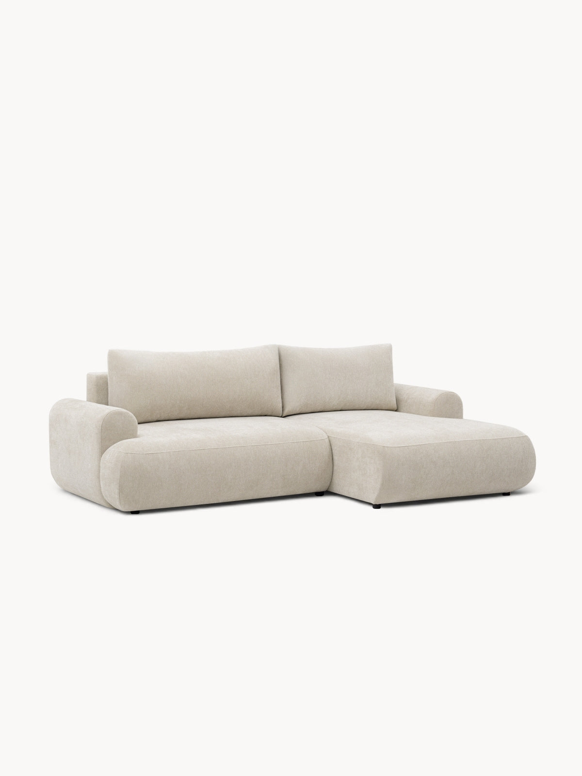 Rohová sedačka Lotulis Mini pravá, světlá béžová, s látkou šenil Vibe 06, pohled zepředu