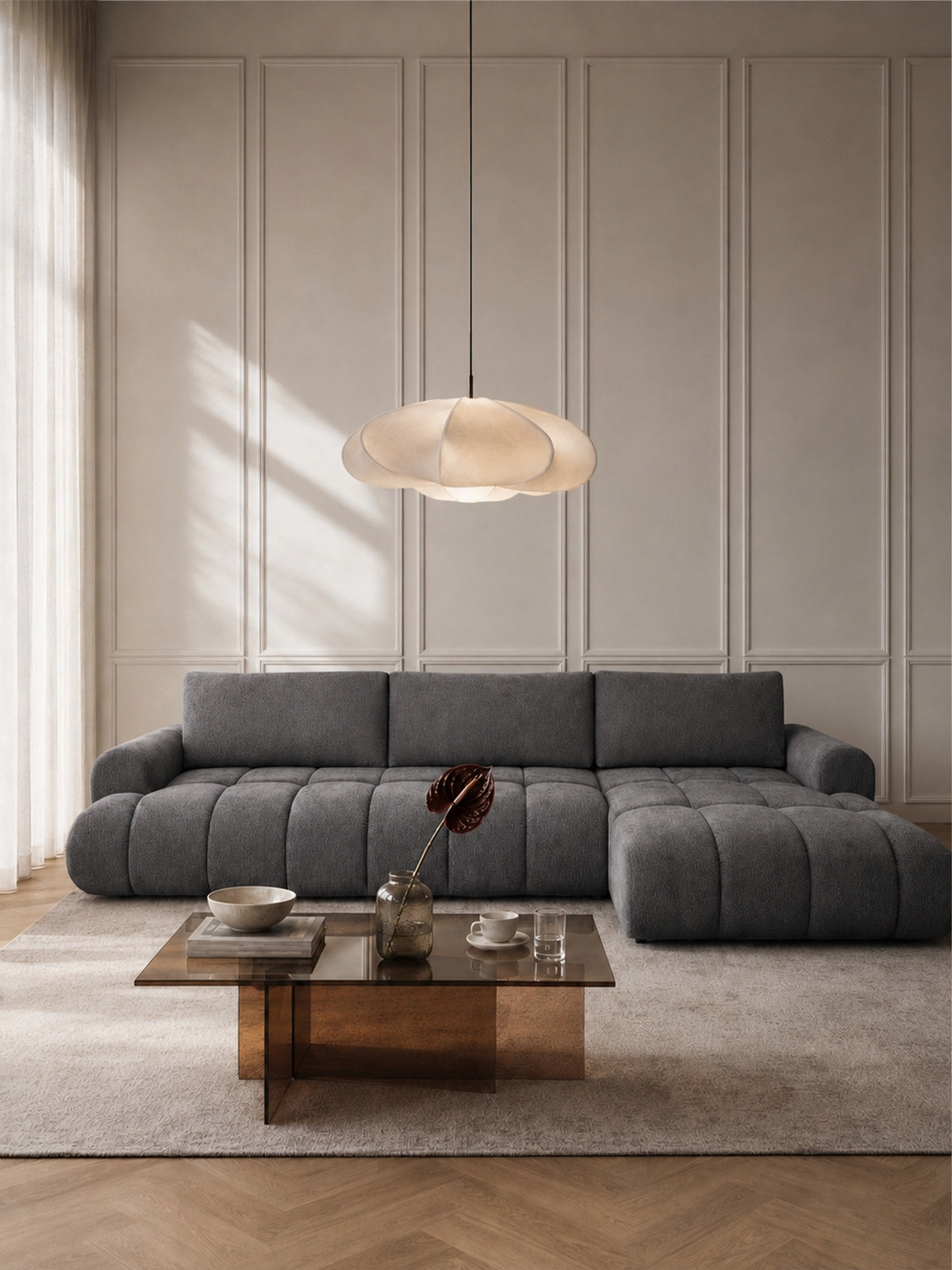 Rohová sedačka Lutario Maxi pravá strana šedý szenil Vibe 95 moderní design
