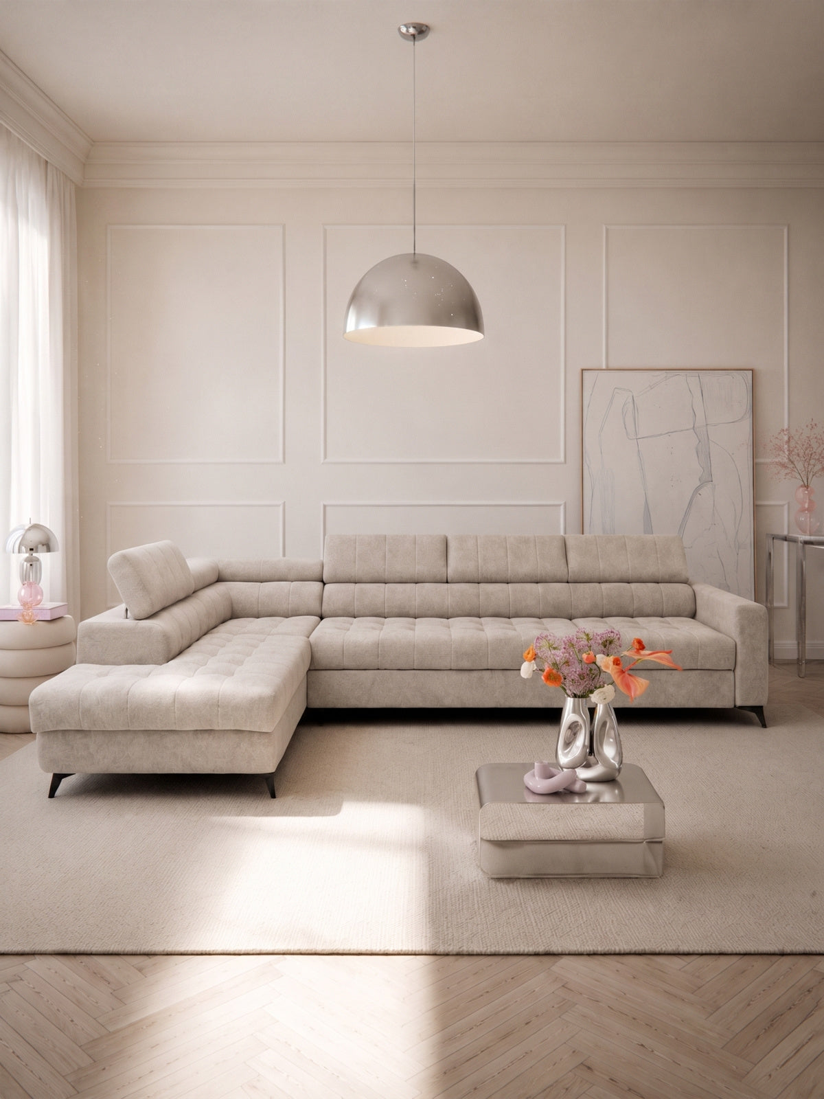 Rohová sedačka Nardo Maxi levá, světle béžová tkanina Vibe 06 moderní styl