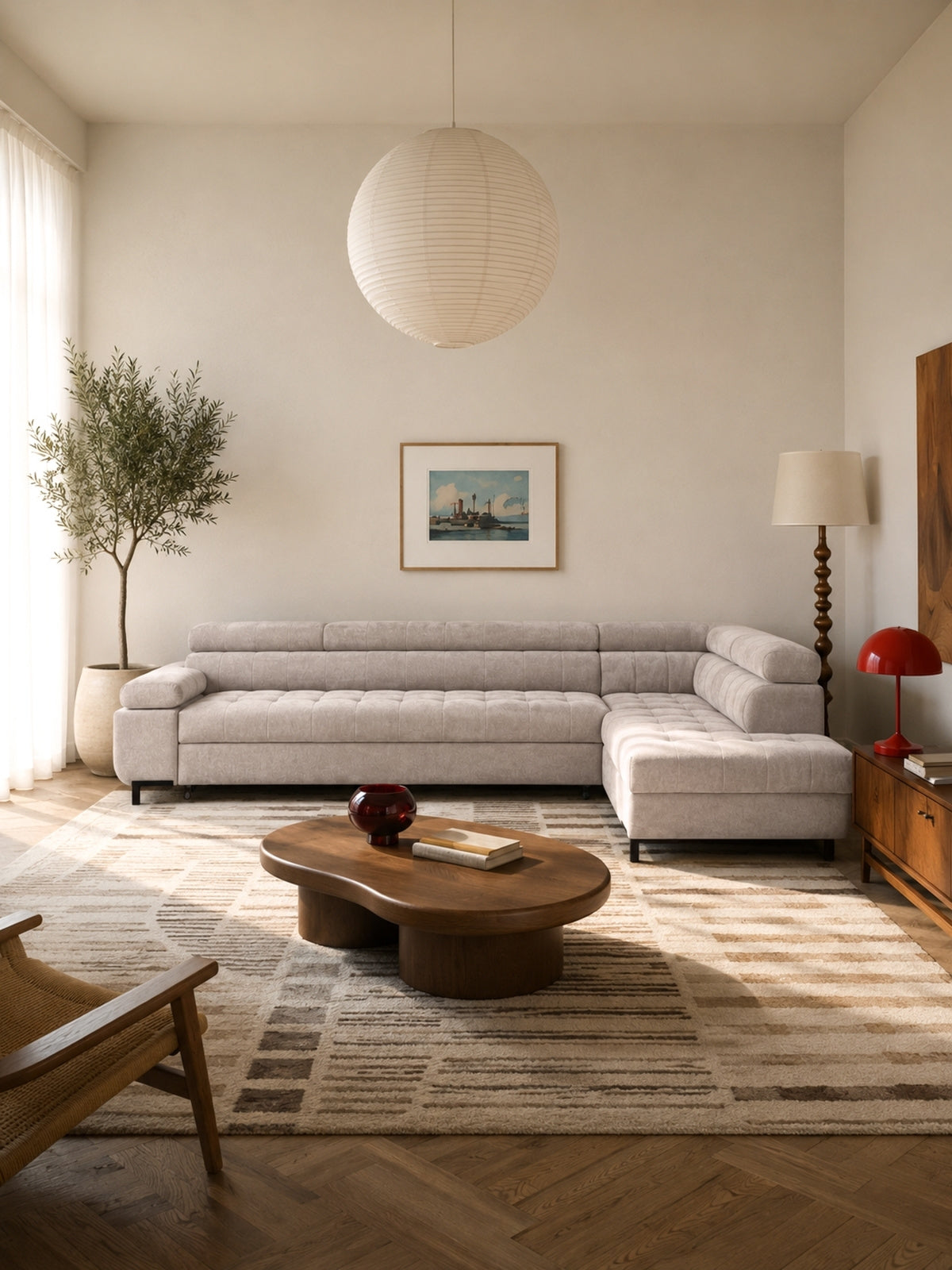 Rohová sedačka Tyrion Maxi pravá s funkcí spaní béžový samet Vibe 08