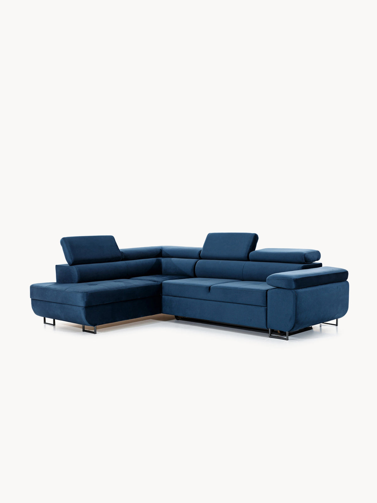 Rohová sedací souprava rozkládací Annabelle L levá - tmavě modrá samet hydrofobní Monolith 77 / Nohy černá