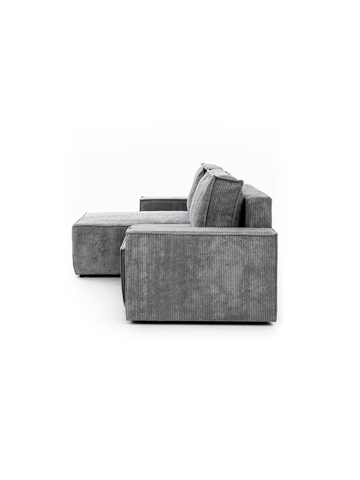 Rohová sedačka s funkcí spaní Flabio Mini moderní design, pohled z boku šedá