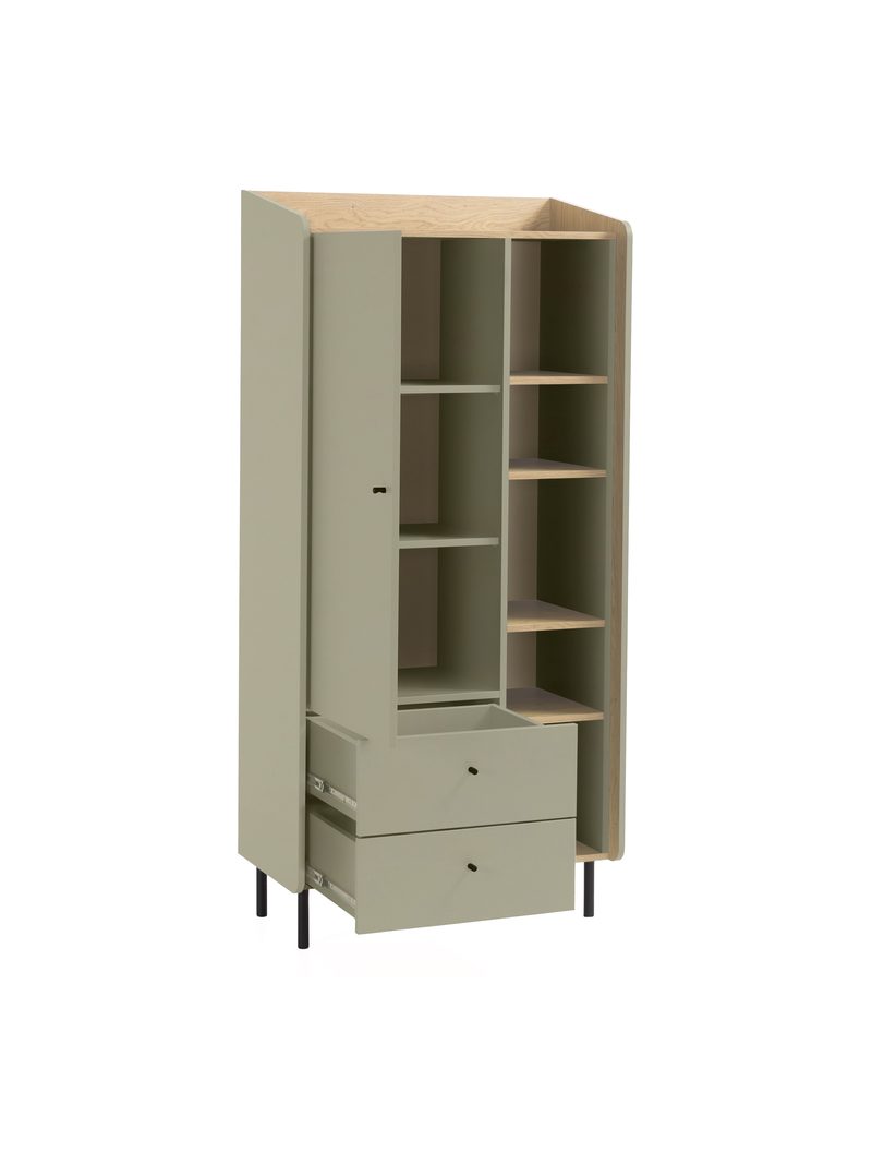 Regál Fiorenza 80 cm se 1 dveřmi a 2 zásuvkami, eukalyptus a dub baltic dune