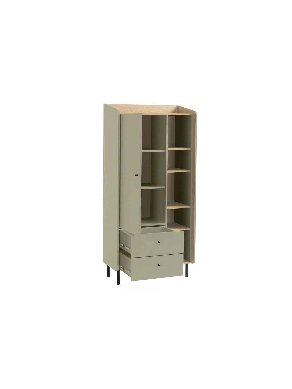 Regál Fiorenza 80 cm se 1 dveřmi a 2 zásuvkami, eukalyptus a dub baltic dune