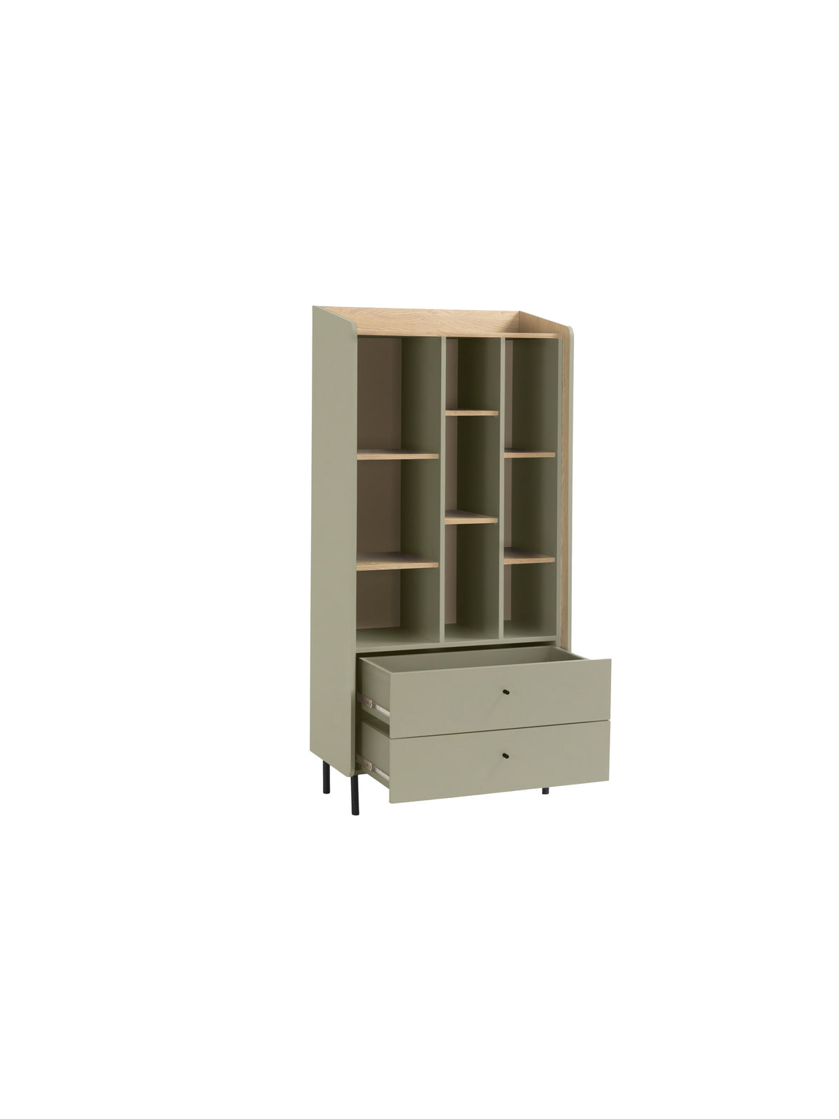 Otevřený regál Fiorenza 80 cm s dvěma zásuvkami, eukalyptus a dub baltic dune
