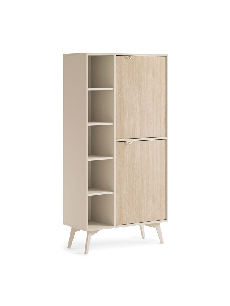 Regál Lumira 80 cm s dvěma dveřmi, pískový se skandinávským vzorem rybí kosti