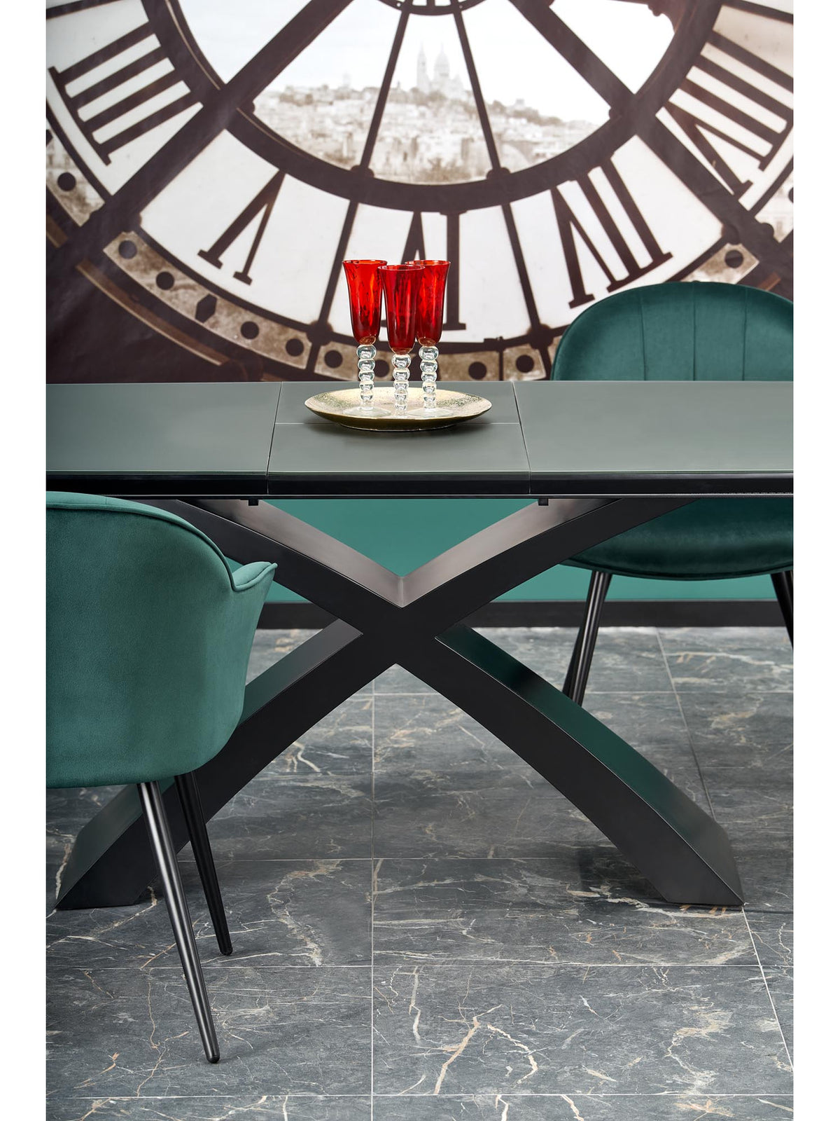Rozkládací stůl Virello 180-220x89 cm s černými nožkami a tmavě šedou deskou