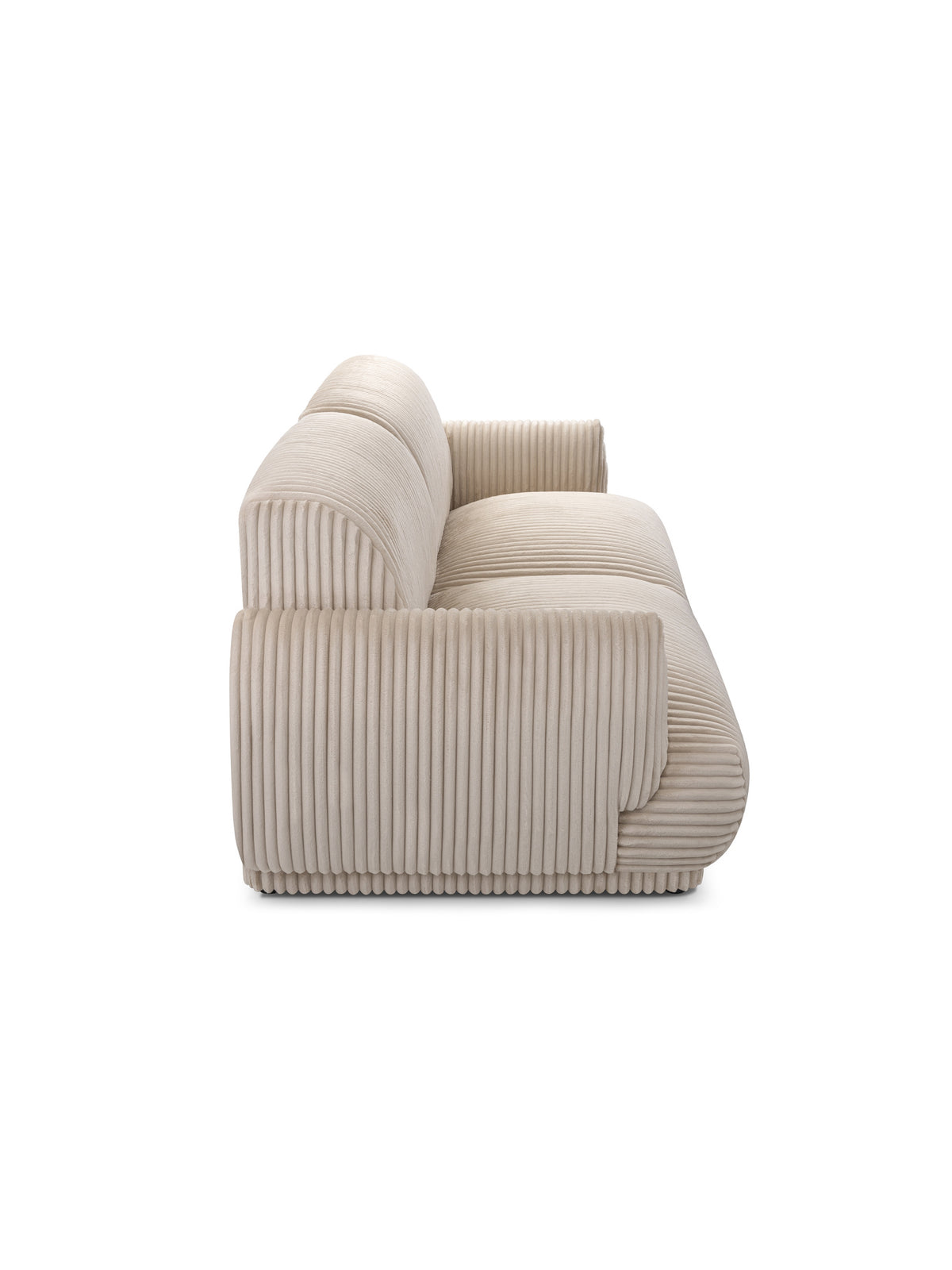 Sofa Cubero beżowy plusz Tilia 03 widok z boku z ryflowanym bokiem