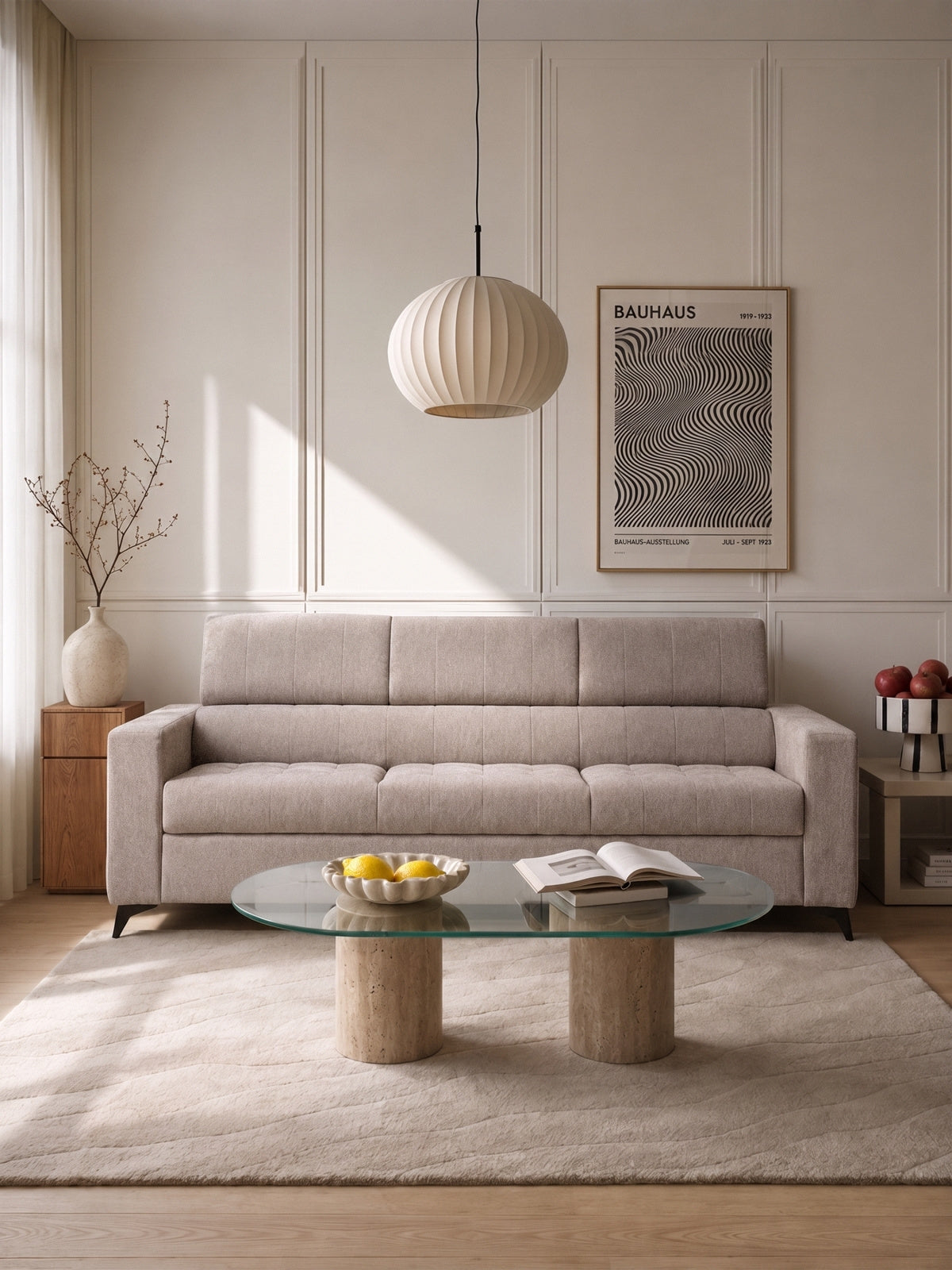 Sofa Nardo beżowy szenil Vibe 08 trzyosobowa z regulowanymi zagłówkami