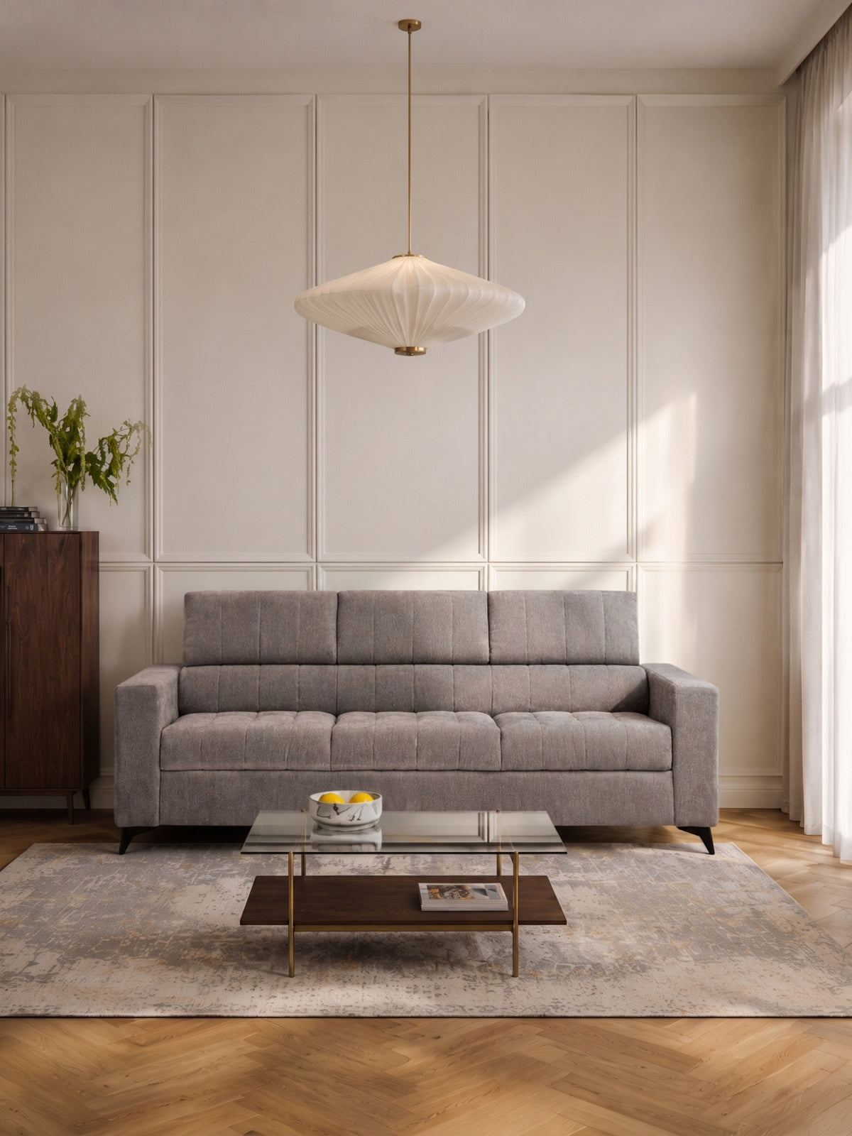 Sofa Nardo z funkcją spania, brązowy szenil Vibe 21, trzyosobowa, nowoczesna