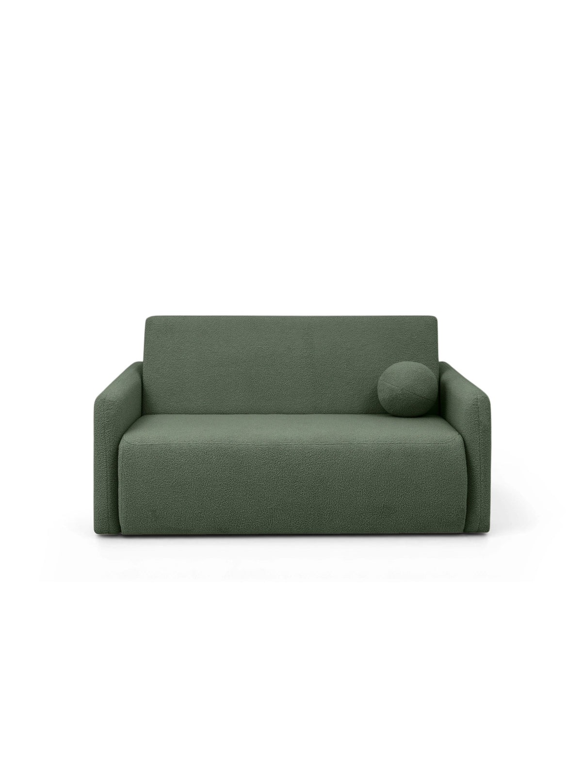Sofa rozkładana Nido trzyosobowa zielona boucle Quelle 37, widok z przodu