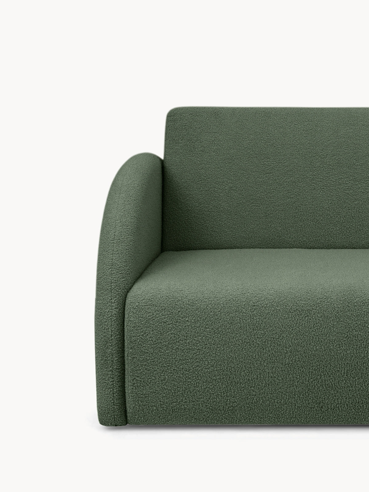 Sofa rozkładana Nubi trzyosobowa 140 cm zielona boucle widok fragmentu