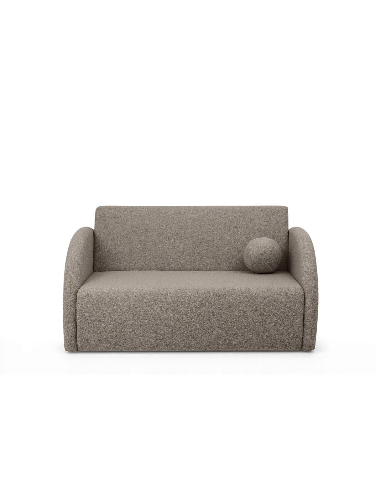 Sofa rozkładana Nubi 140 cm beżowa boucle z dodatkową poduszką, widok frontowy
