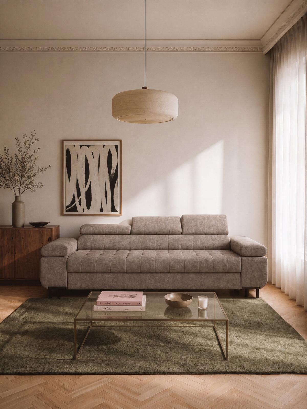 Sofa trzyosobowa Tyrion z funkcją spania - brązowy szenil Vibe 21
