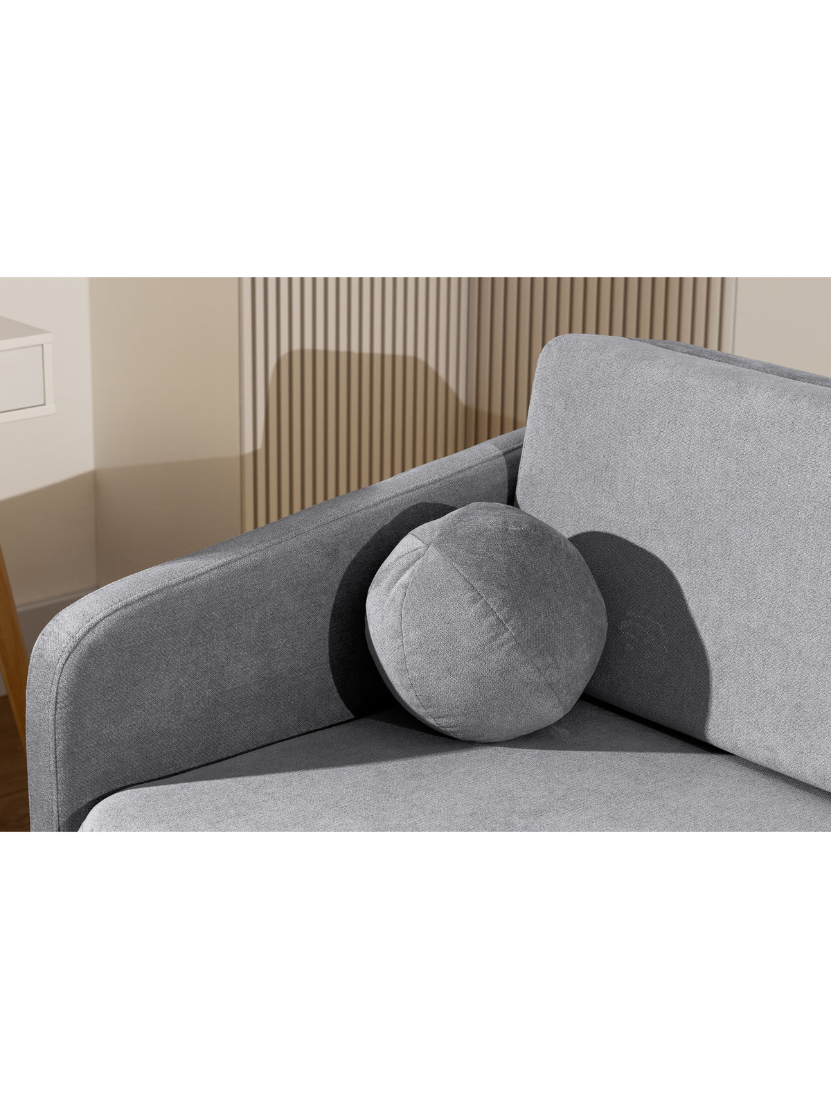 Sofa Zeldia 105 szary szenil hydrofobowy z okrągłą poduszką i metalowymi nogami