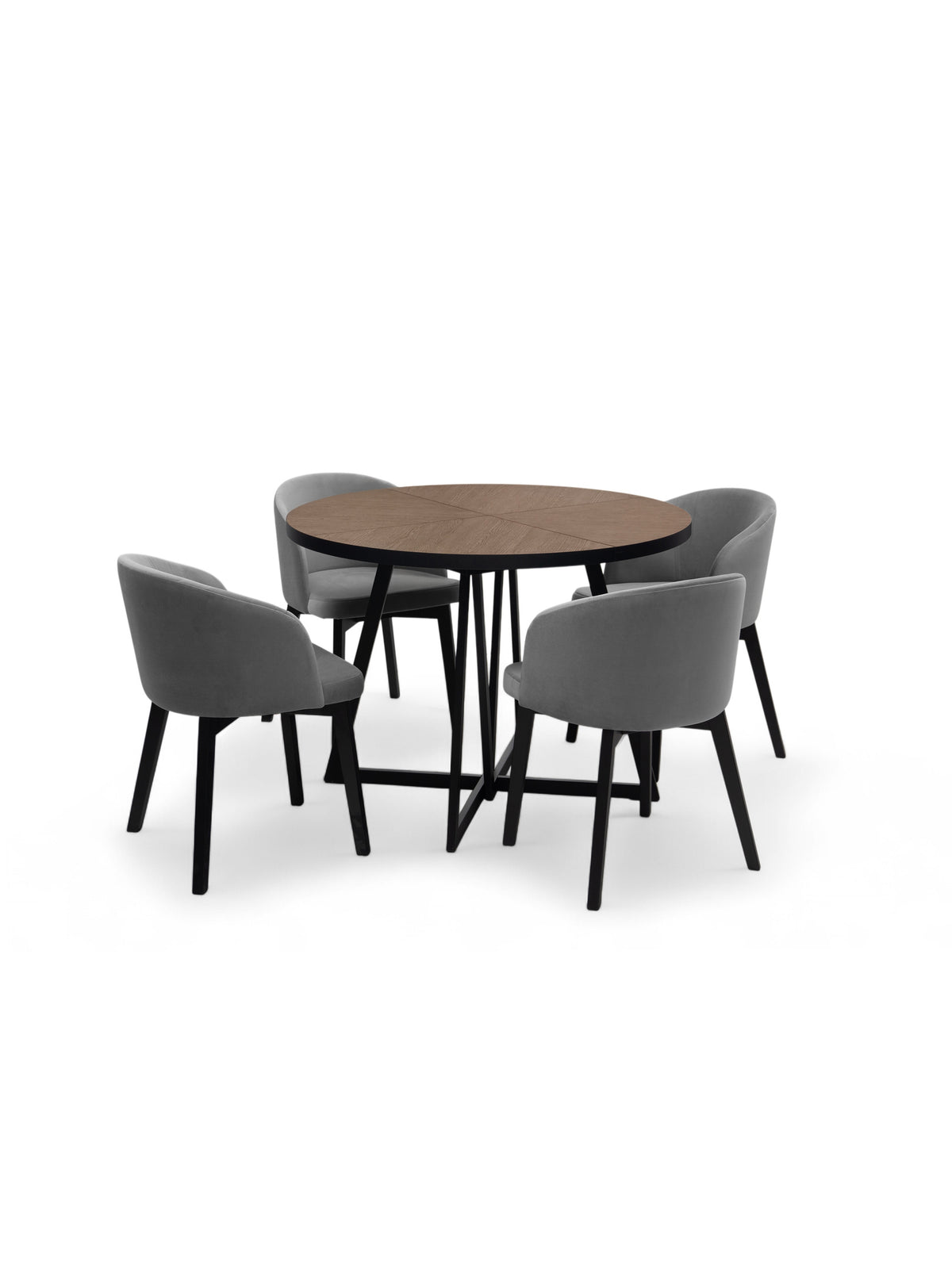 Rozkládací kulatý stůl Cedrus Rozeta 95/150 cm loft s černým rámem a dřevěnou deskou dąb belmont