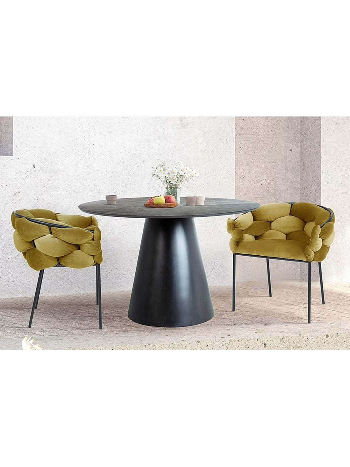 Kulatý stůl Lureno 120 cm šedý mramor deska černé nohy moderní design