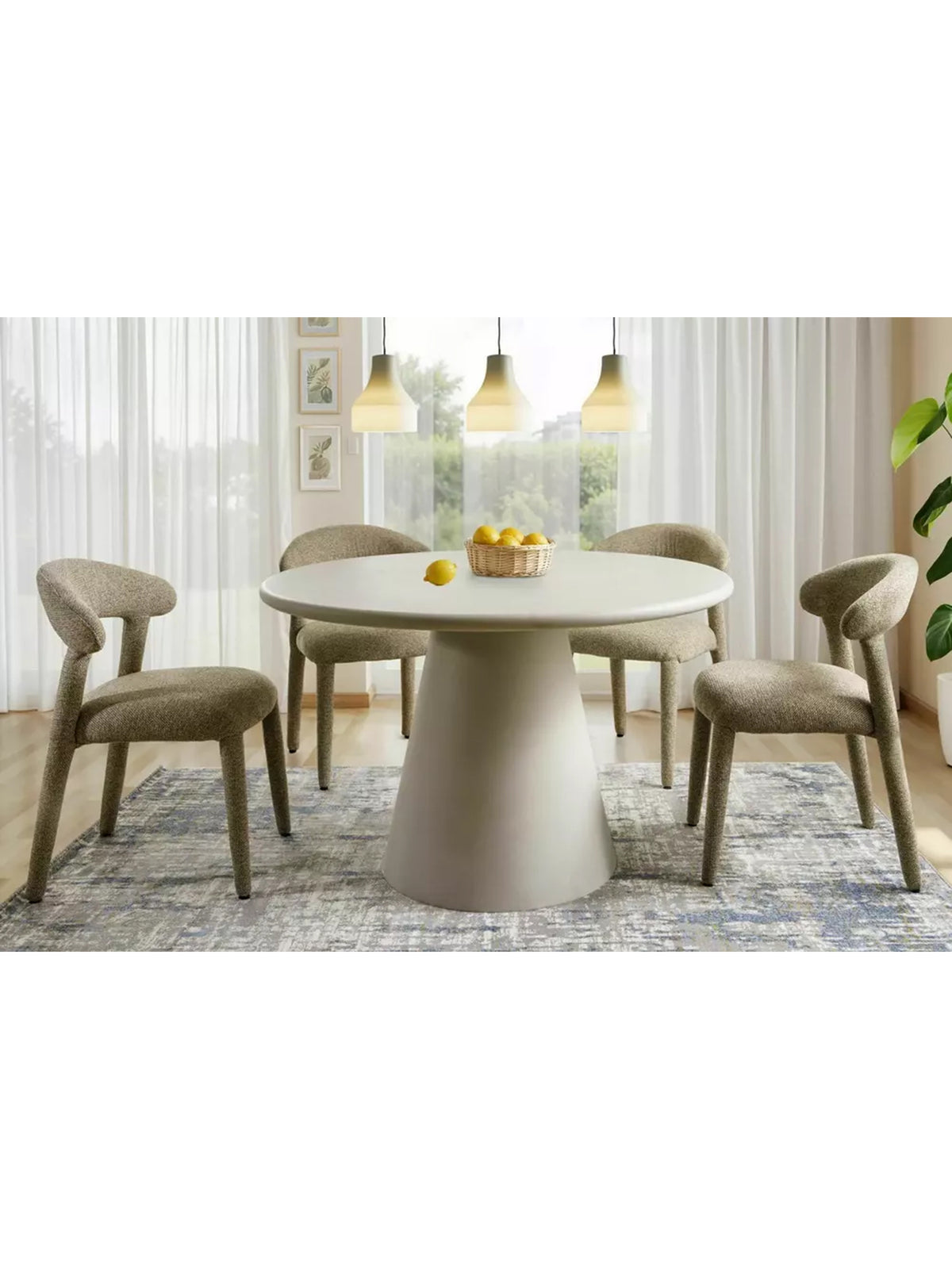 Kulatý stůl Clav 120 cm světle šedý s mikrocementovou deskou v moderním stylu