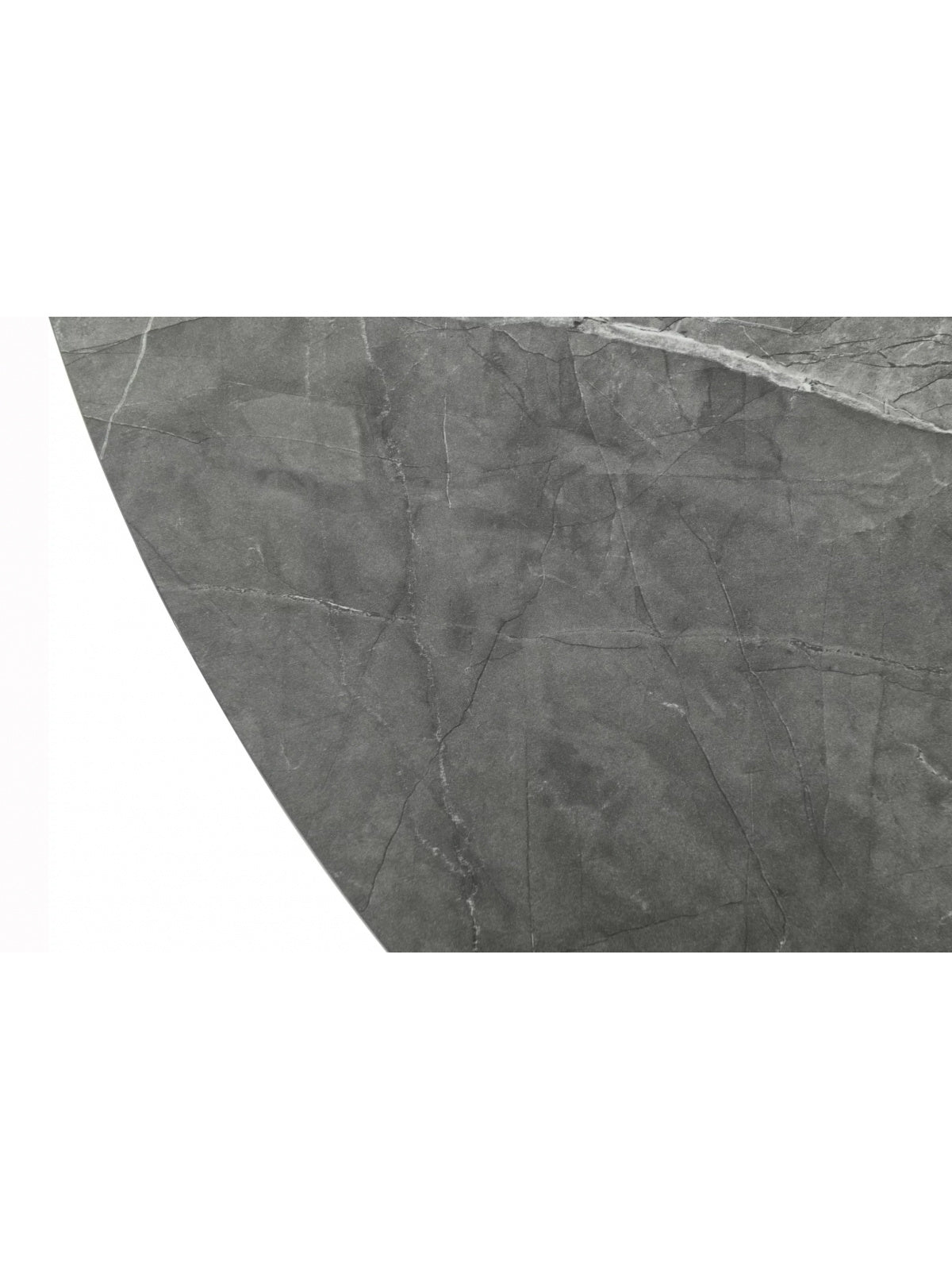 Rozkládací kulatý stůl Lureno 120-160 cm šedý mramor s černými nohami, detail desky