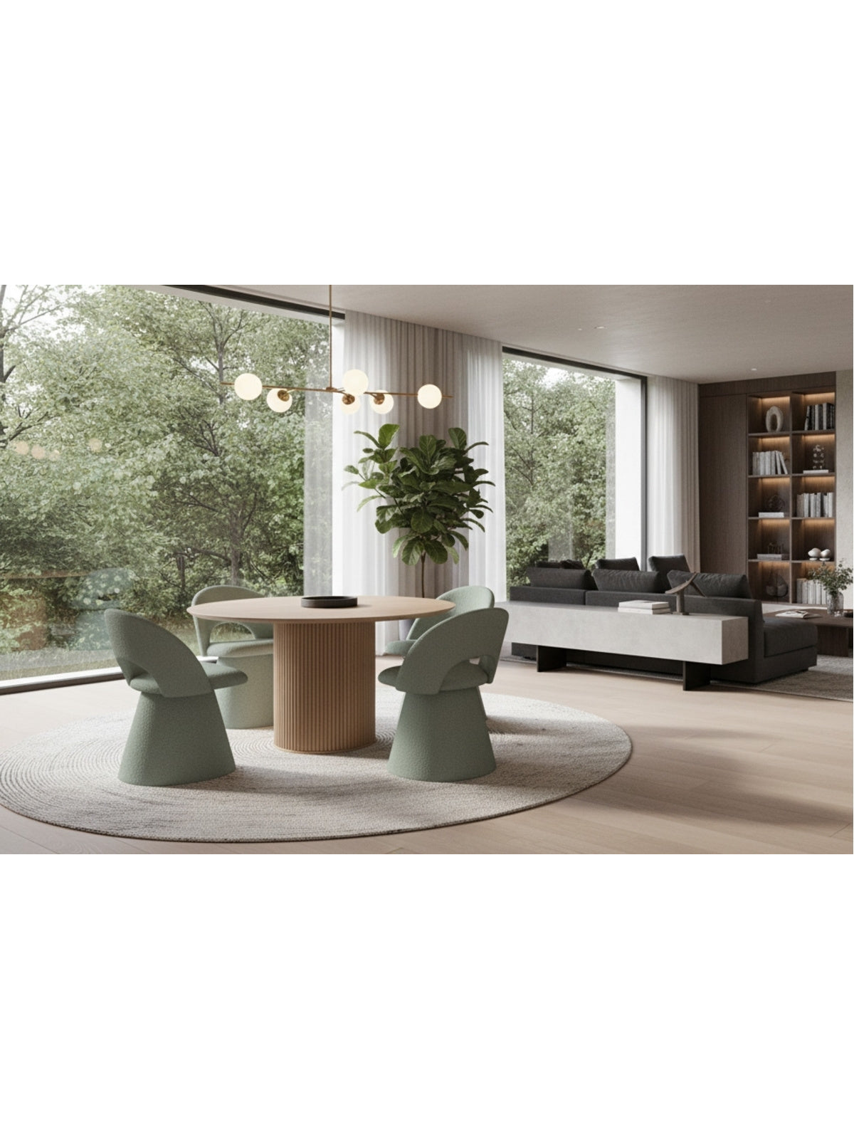 Kulatý stůl Rodlin 120 cm v přírodním dubu, moderní Scandi design