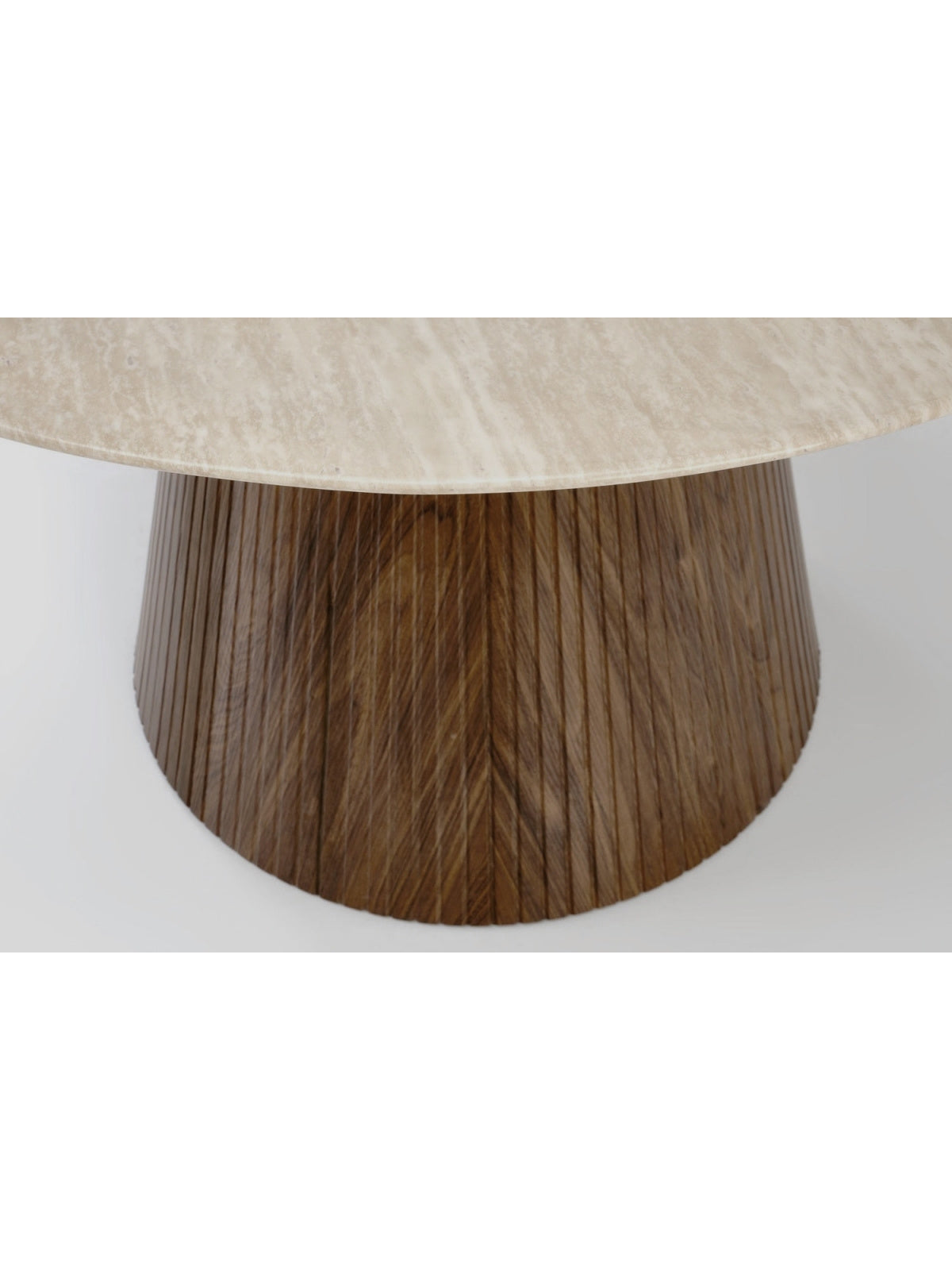 Stół okrągły Solvori 120 cm w kolorze trawertyn z nogami w kolorze orzech