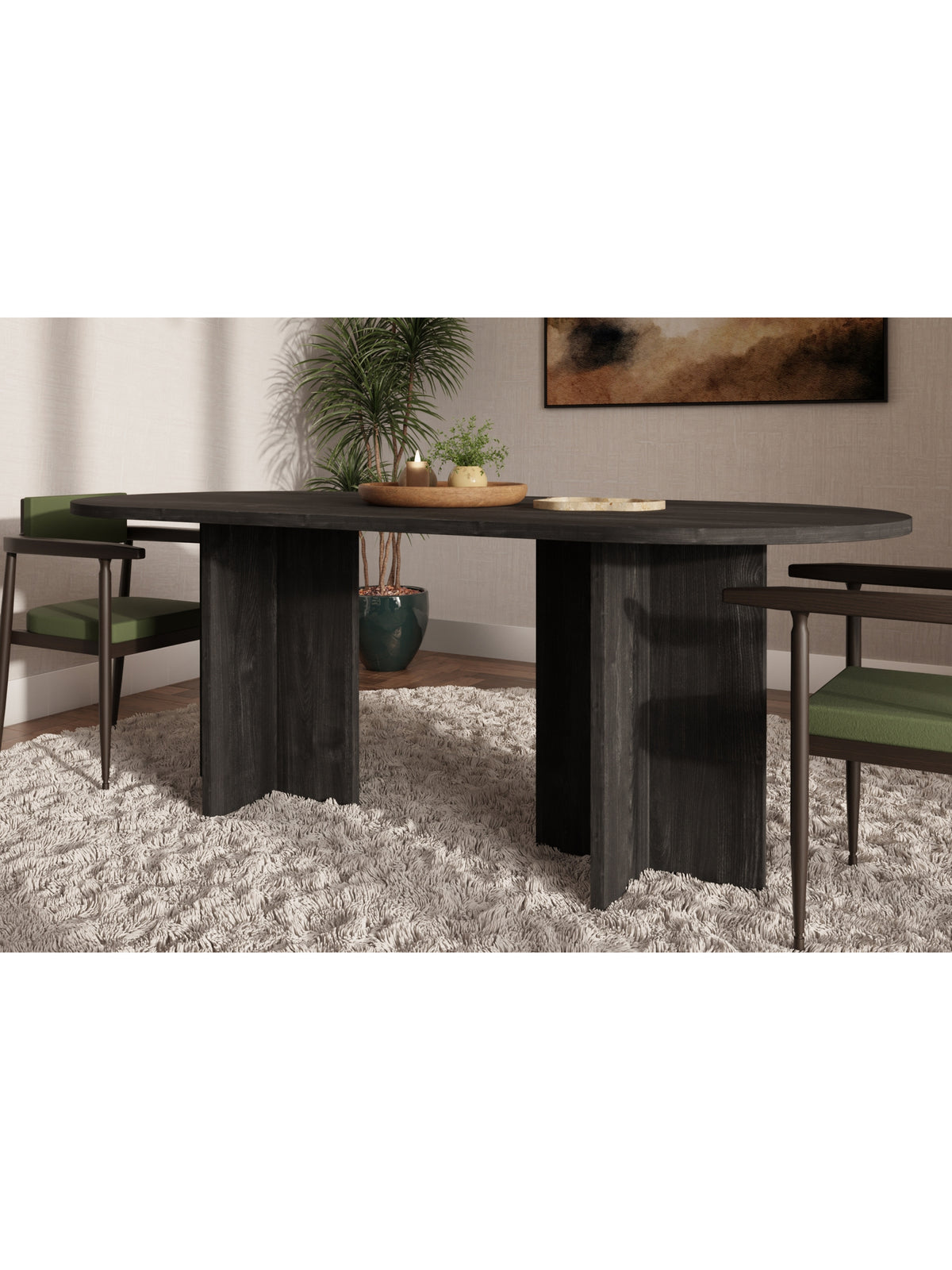 Černý oválný stůl Aurelium 204x90 cm s laminovanou deskou 28 mm, pohled zboku