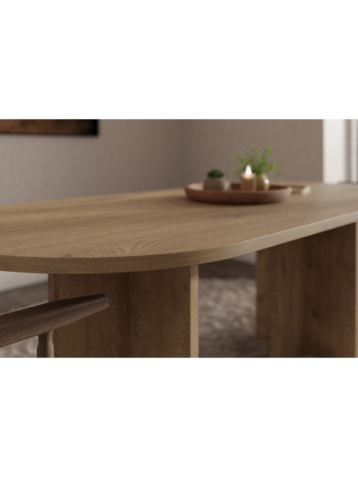 Oválný stůl Aurelium 204x90 cm v barvě dub cremona, detail na desku a nohy