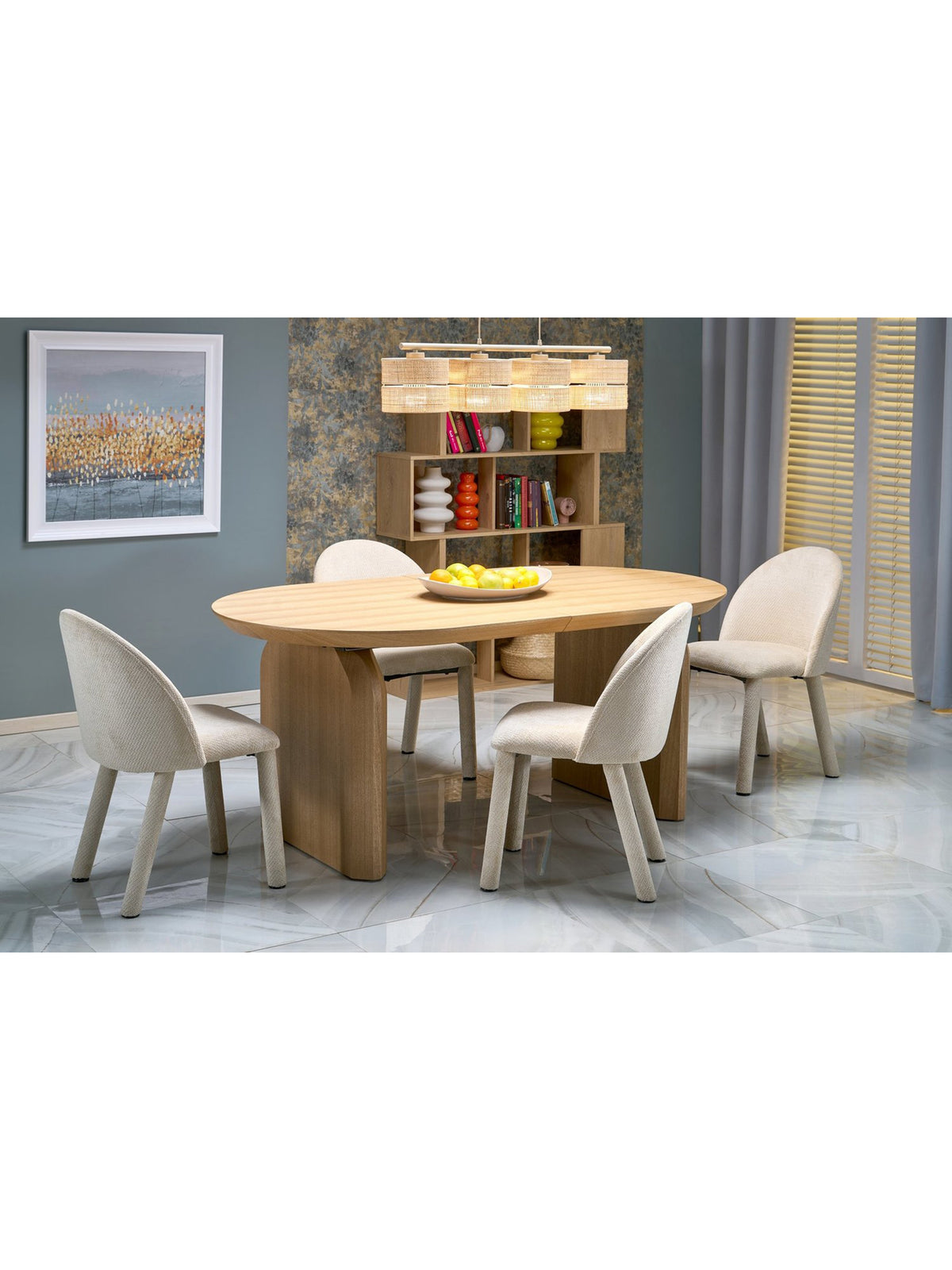 Ovalný rozkládací stůl Daxori 180-260x100 cm v přírodní dubové barvě, přední pohled