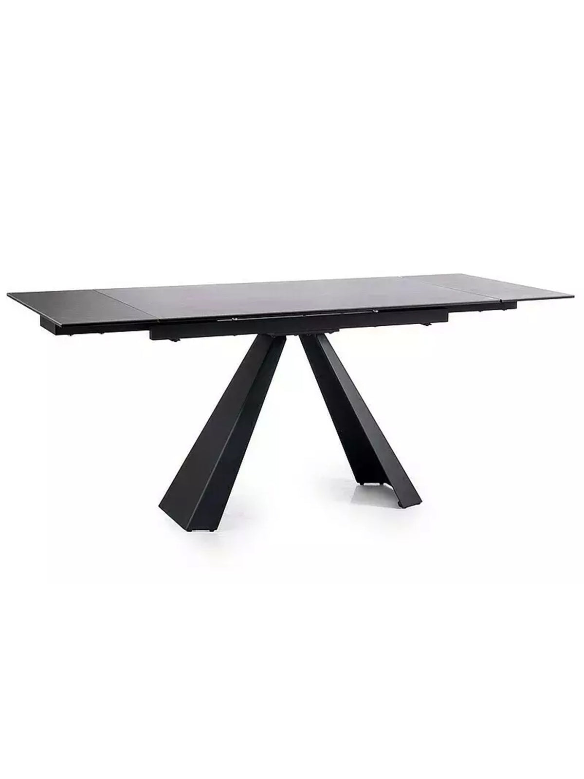 Rozkládací stůl Zanivo 120-180x80 cm s keramickou deskou tmavě šedý mramor na černých nohách