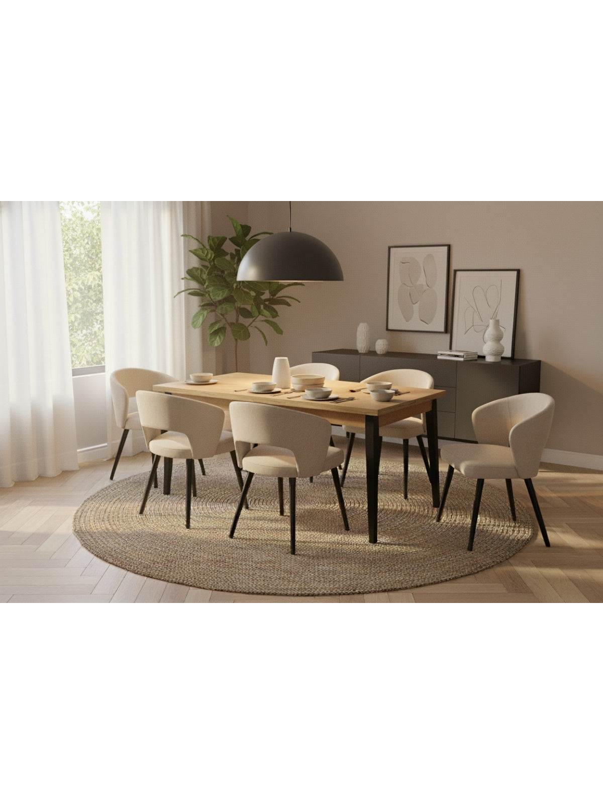 Rozkládací stůl Paris 140-180x80 cm dub craft se černými nohami, pohled na desku a nohy