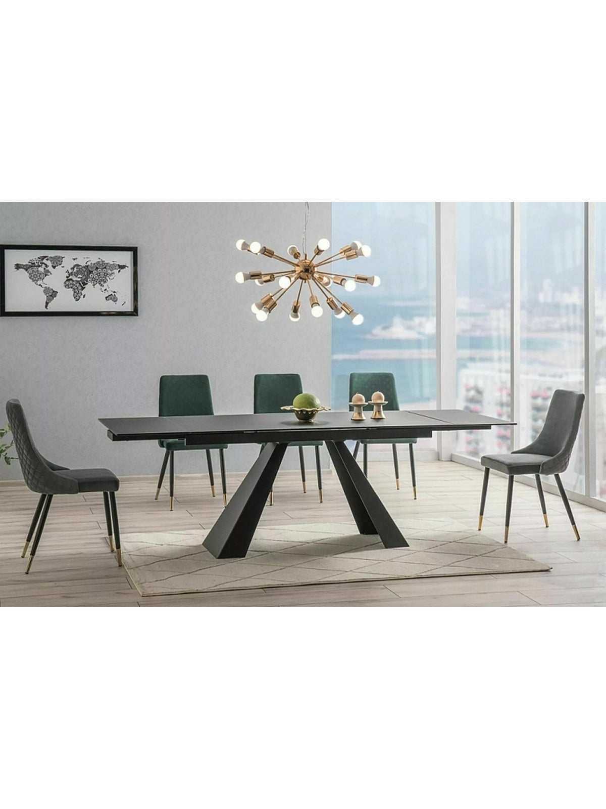Rozkládací stůl Zanivo 160-240x90 cm s keramickou šedou mramorovou deskou a černými kovovými nohami