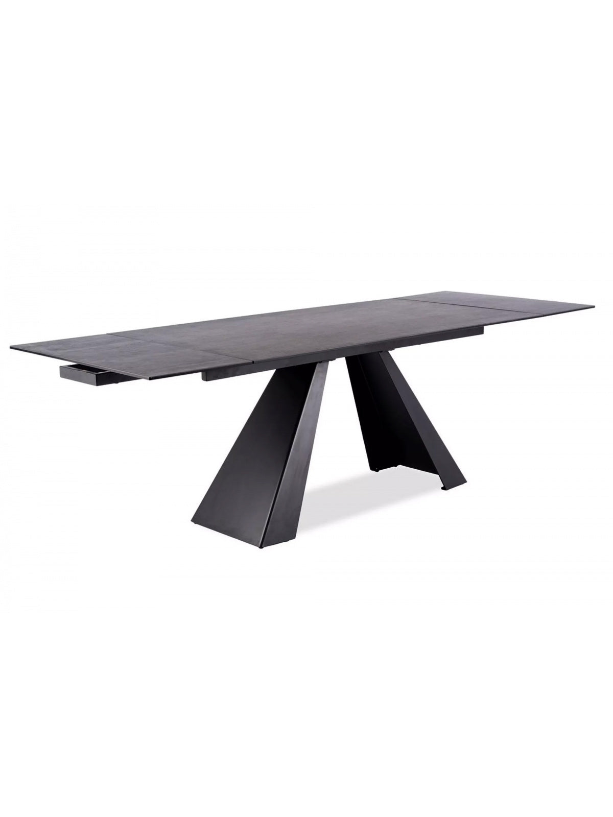 Rozkládací stůl Zanivo 160-240x90 cm s keramickou deskou šedý mramor a černý podstavec