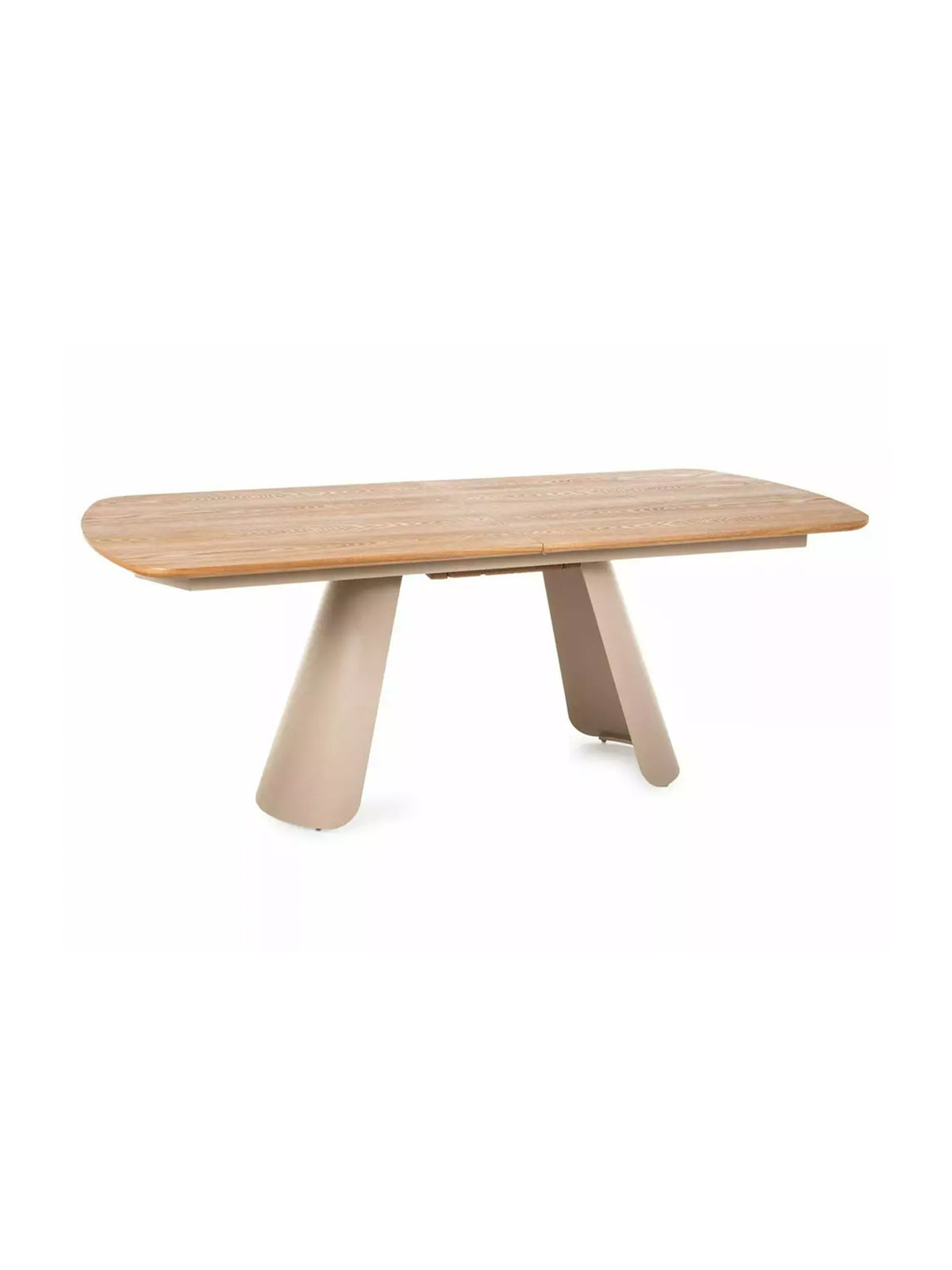 Rozkládací stůl Solmi 200-240x100 cm s dubovou deskou a nohy v barvě kašmíru z bočního pohledu