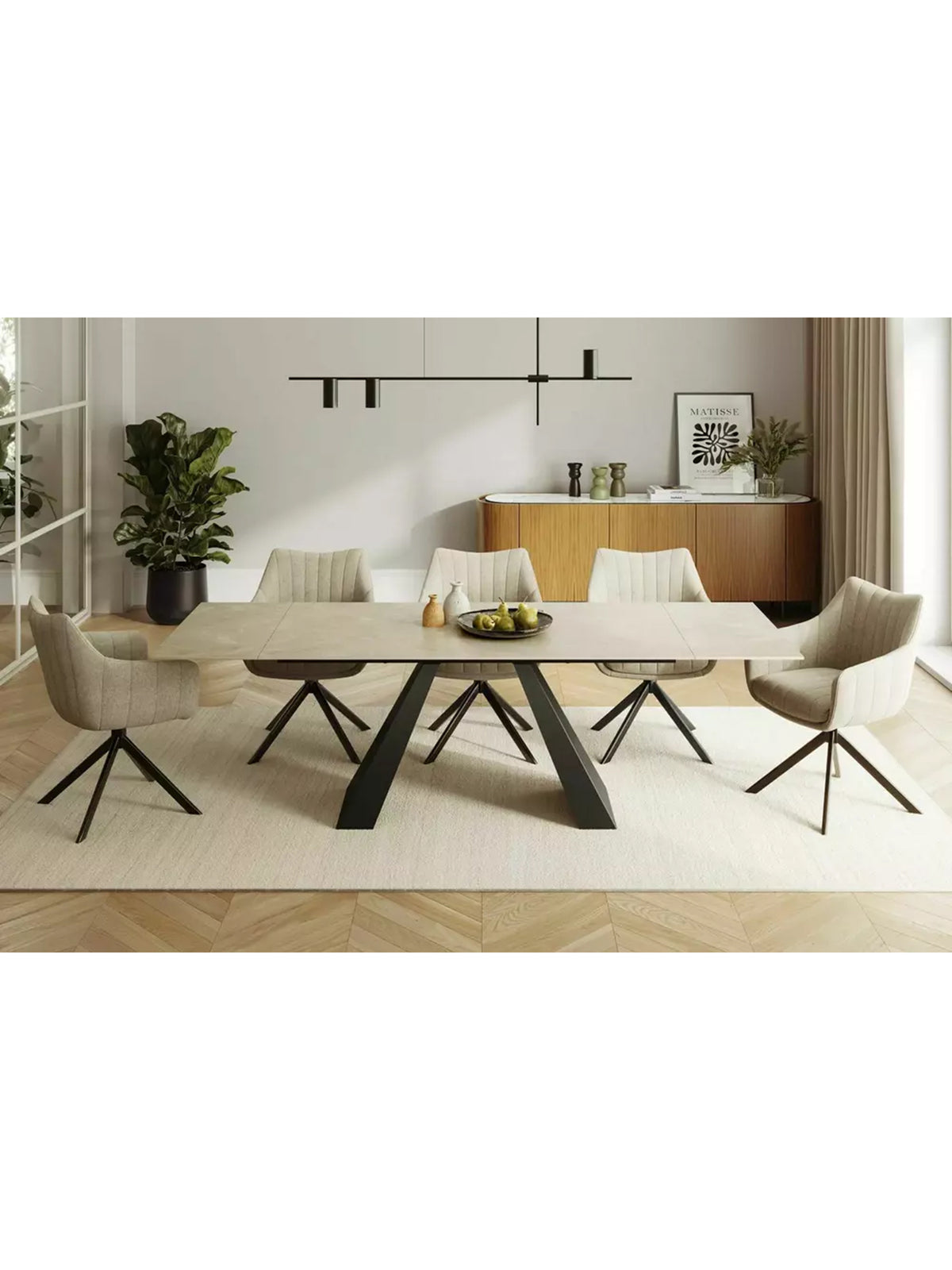 Rozkládací stůl Zanivo 160-240x90 cm s krémovou mramorovou deskou a černými kovovými nohami