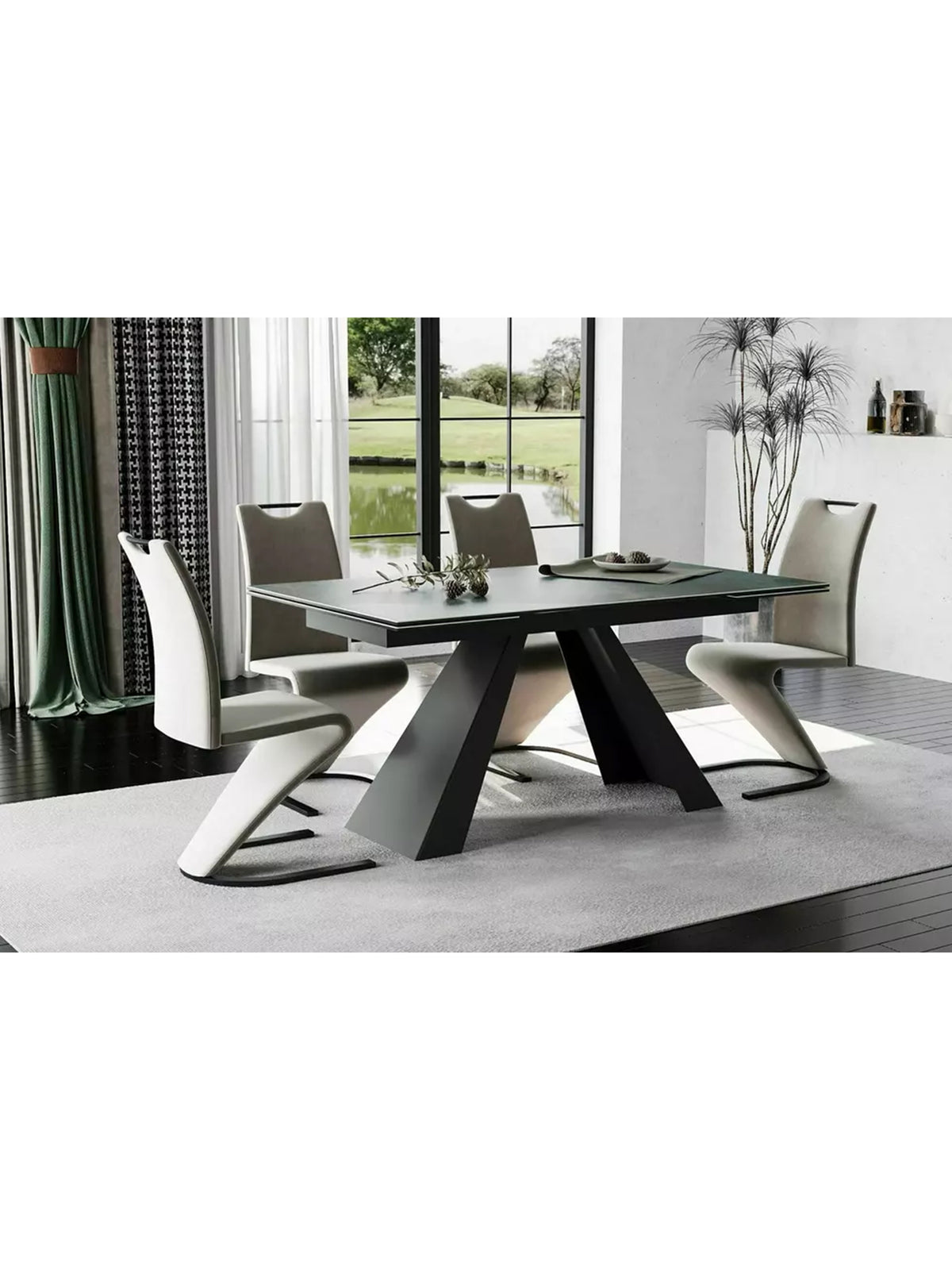 Rozkládací stůl Zanivo 160-240x90 cm s keramickou deskou tyrkys mramor a černými kovovými nohami